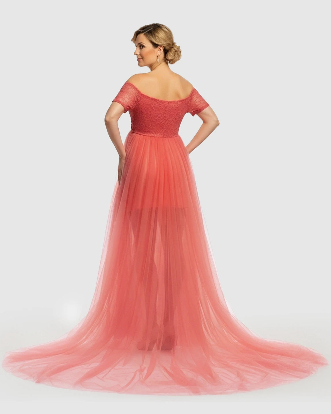 Lace & Mesh Off-Shoulder Maternity Gown