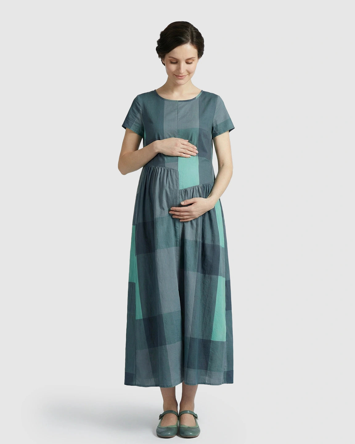 Plaid Flowy Maternity Maxi Dress