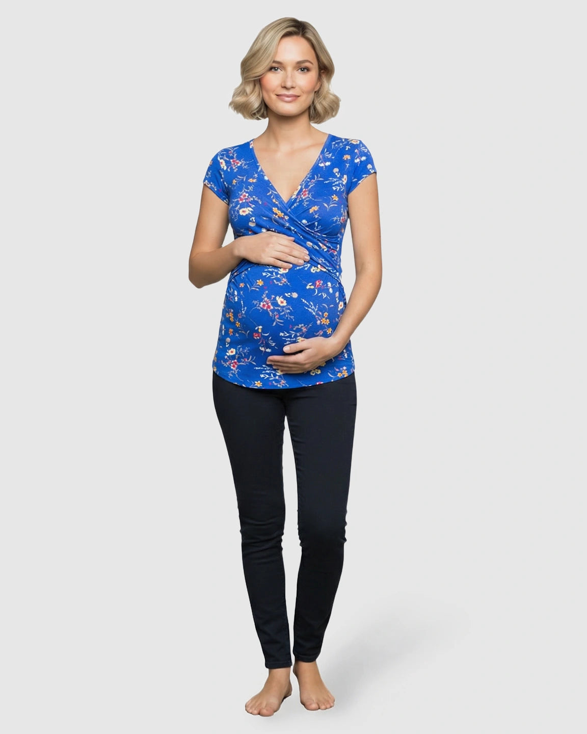V-neck Floral Wrap Style Maternity & Nursing Top