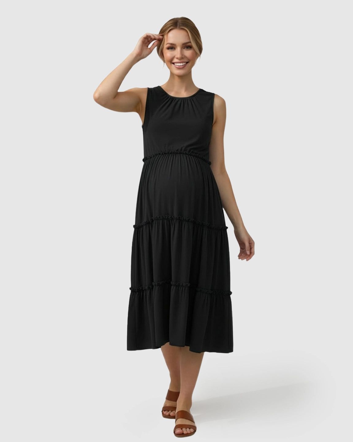 Tiered Ruffle Skirt Casual Maternity Midi Dress