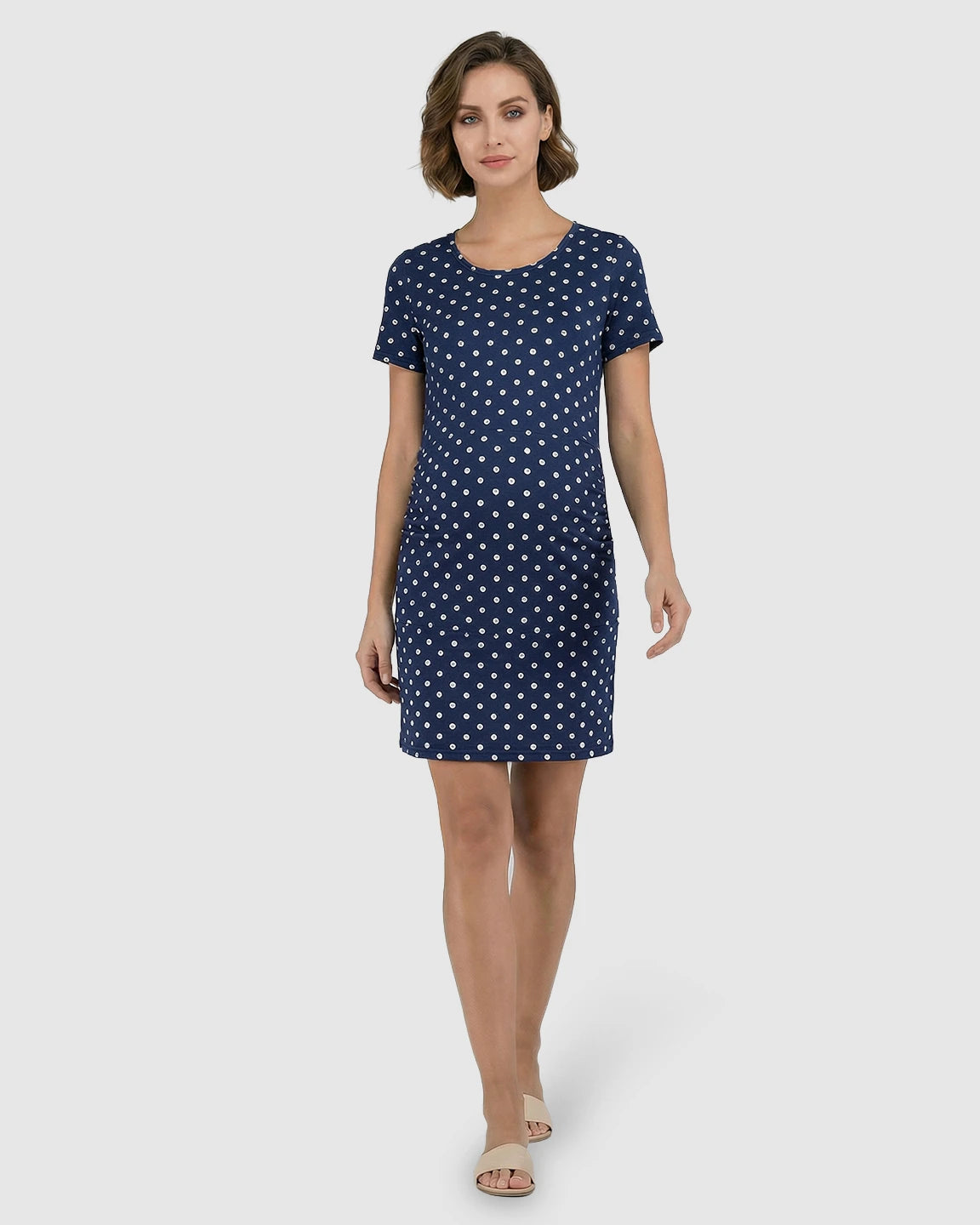 Ruched Bodycon Polka Dot Maternity Mini Dress