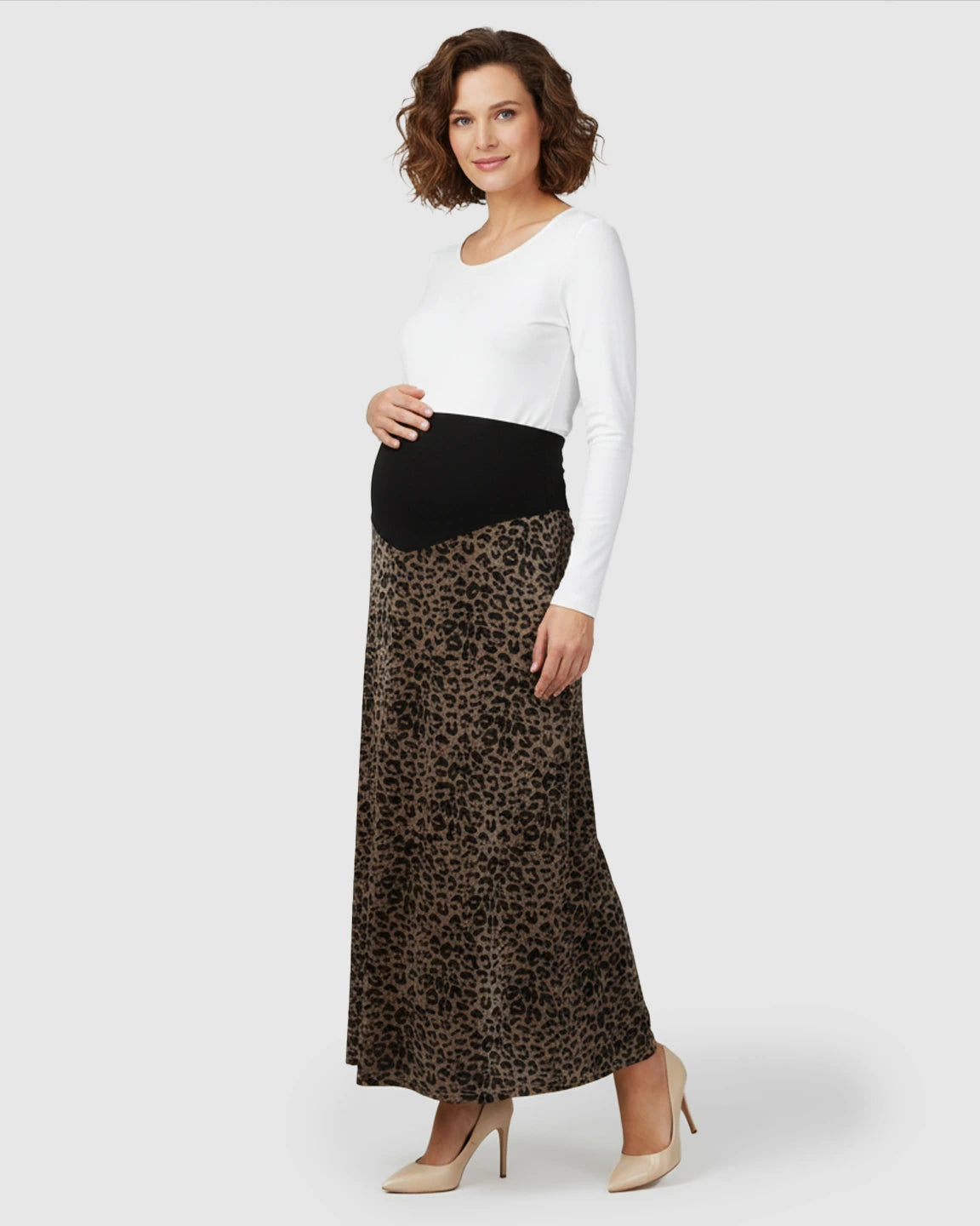 Trendy Leopard Print A Line Cut Maternity Maxi Skirt