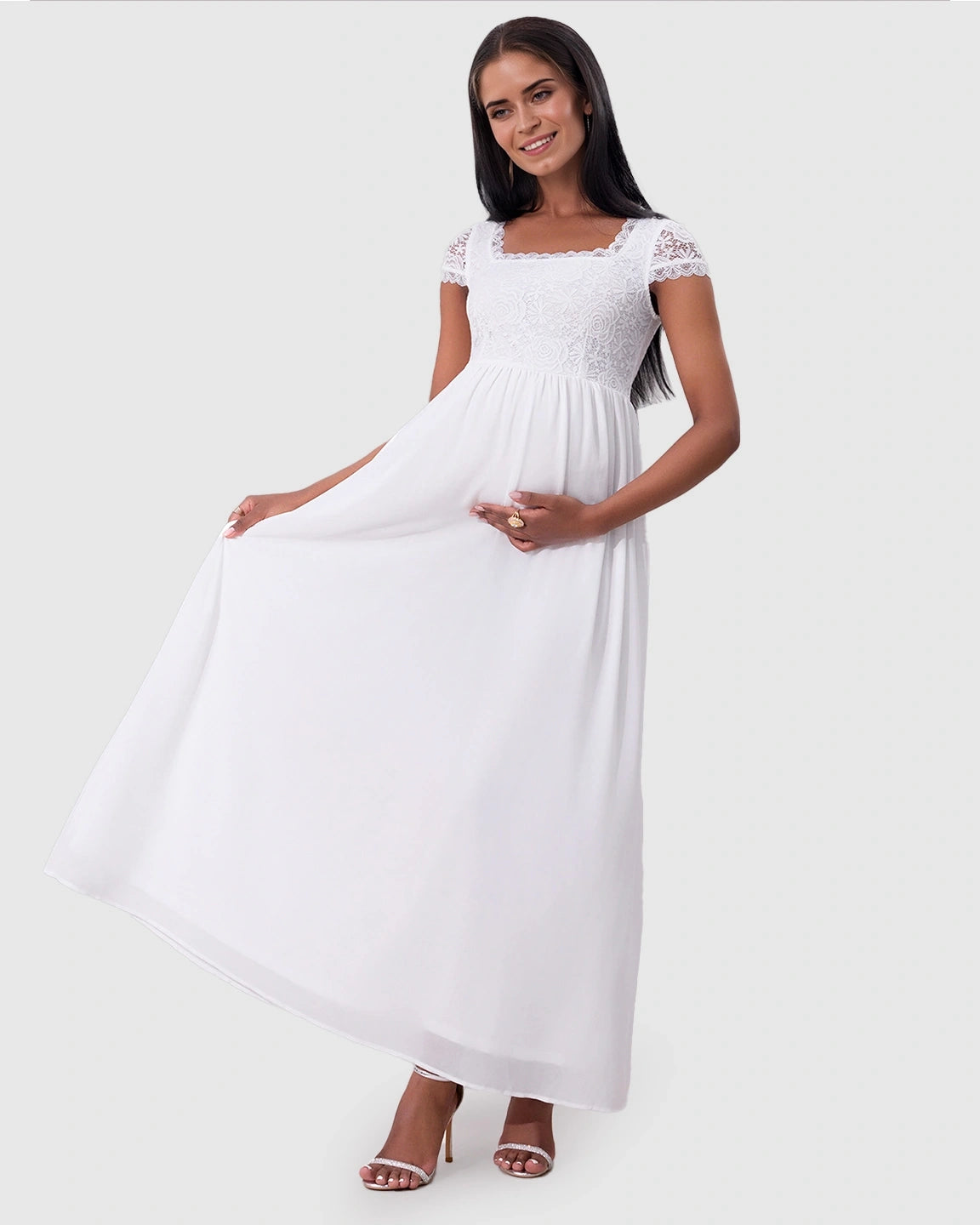 Floral Lace Bodice Elegant Maternity Maxi Dress