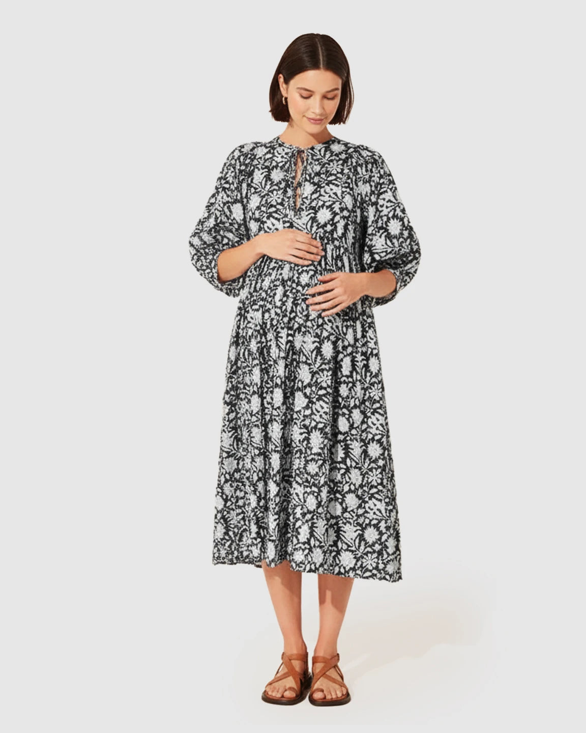 Bow Neck Relaxed Fit Maternity Midi Dress