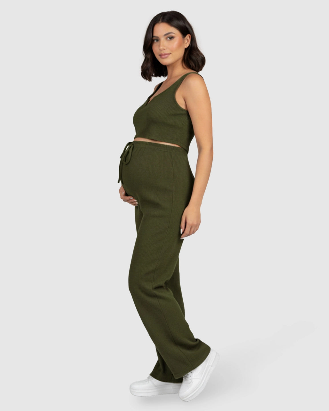 Ribbed Tie-Waist Camisole & Slim-Leg Maternity Set