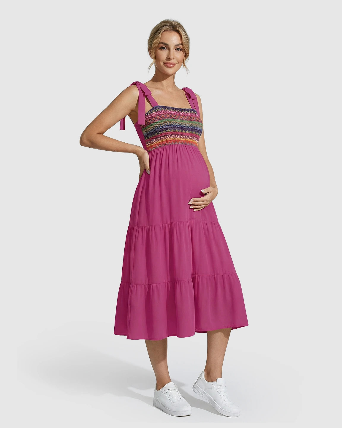 Shoulder Tie-Strap A-line Maternity Midi Dress