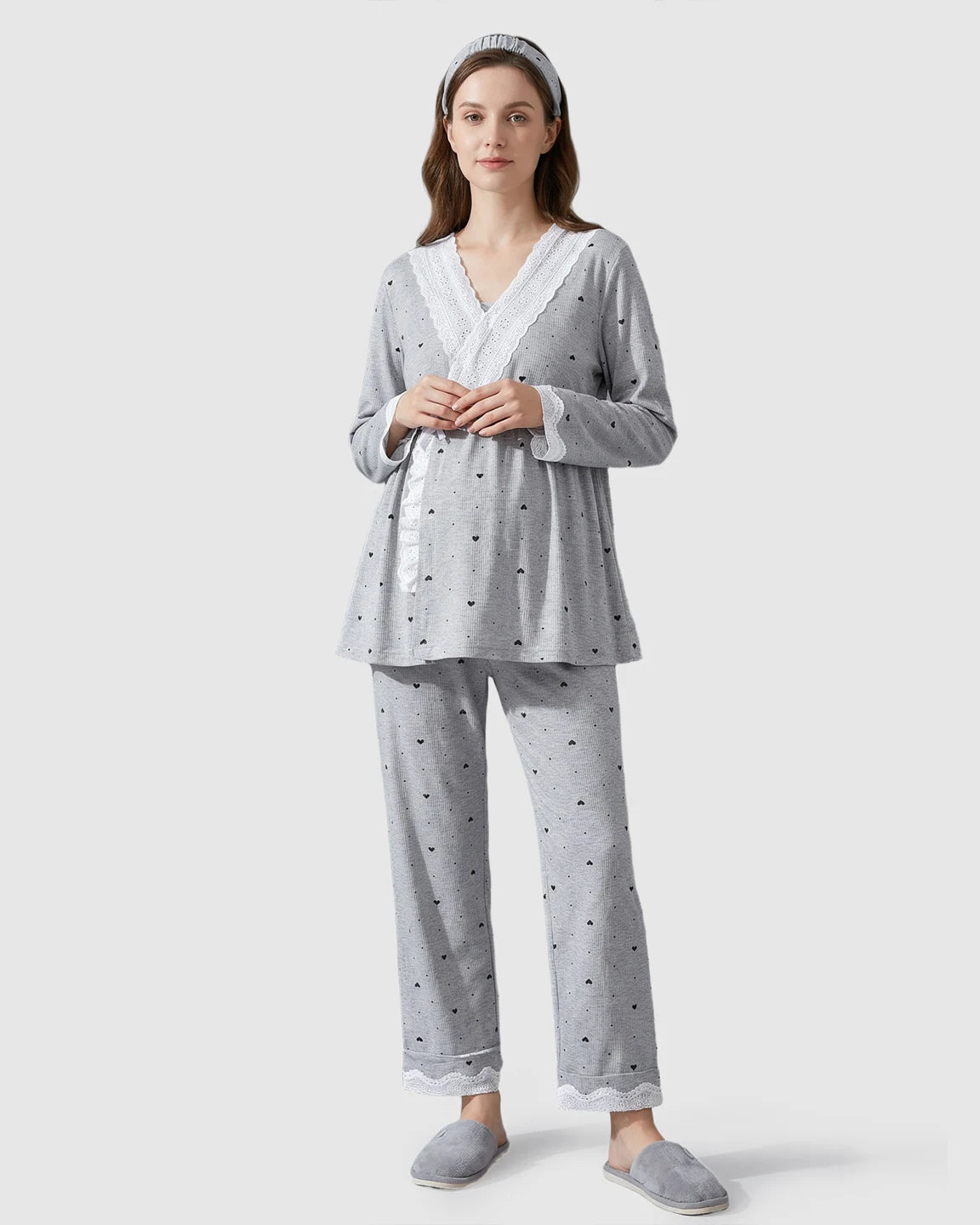 Lace V-Neck Cozy 3-Piece Maternity Nursing Lounge Set