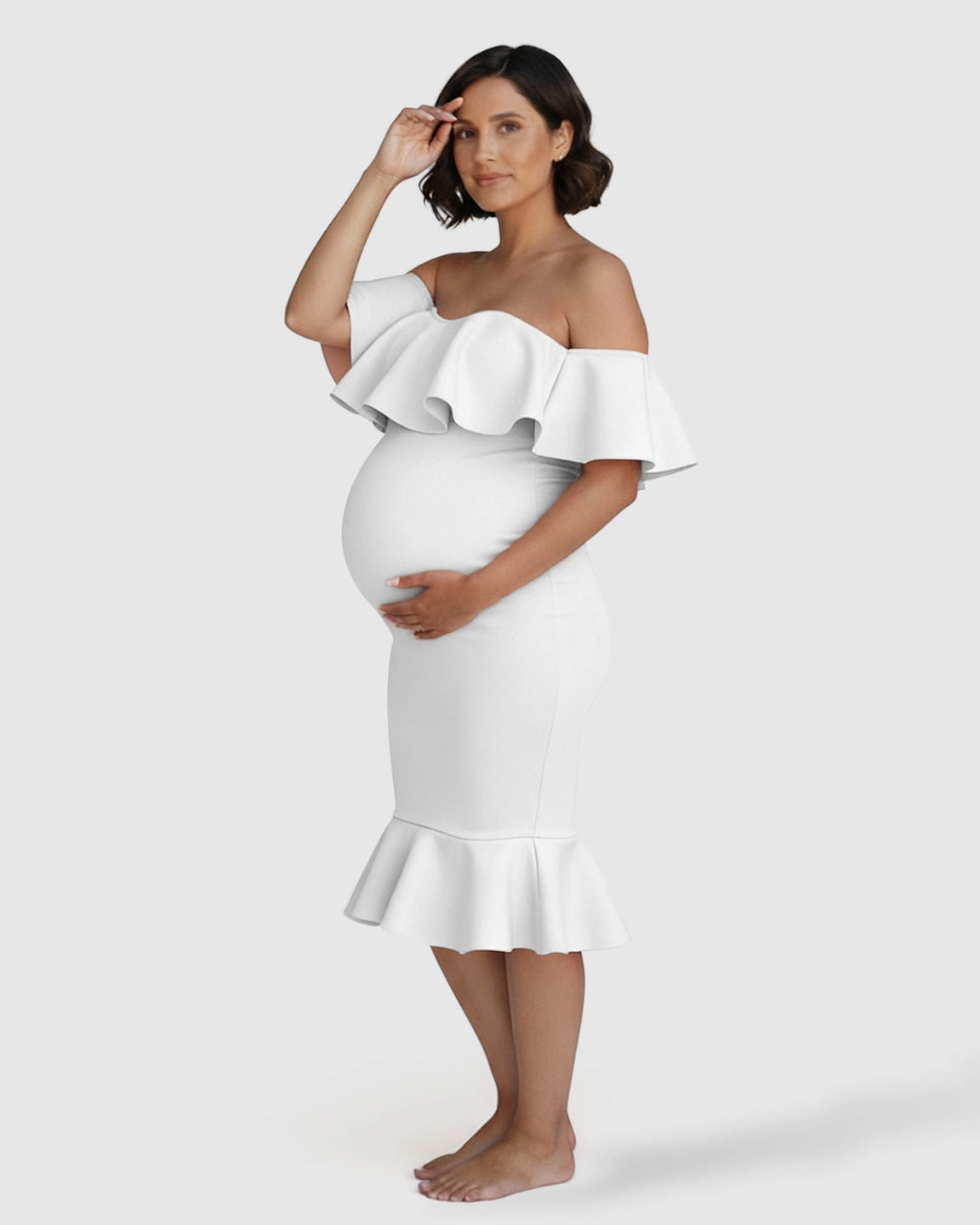 Ruffled Off-Shoulder Mermaid Hem Maternity Photography Gown