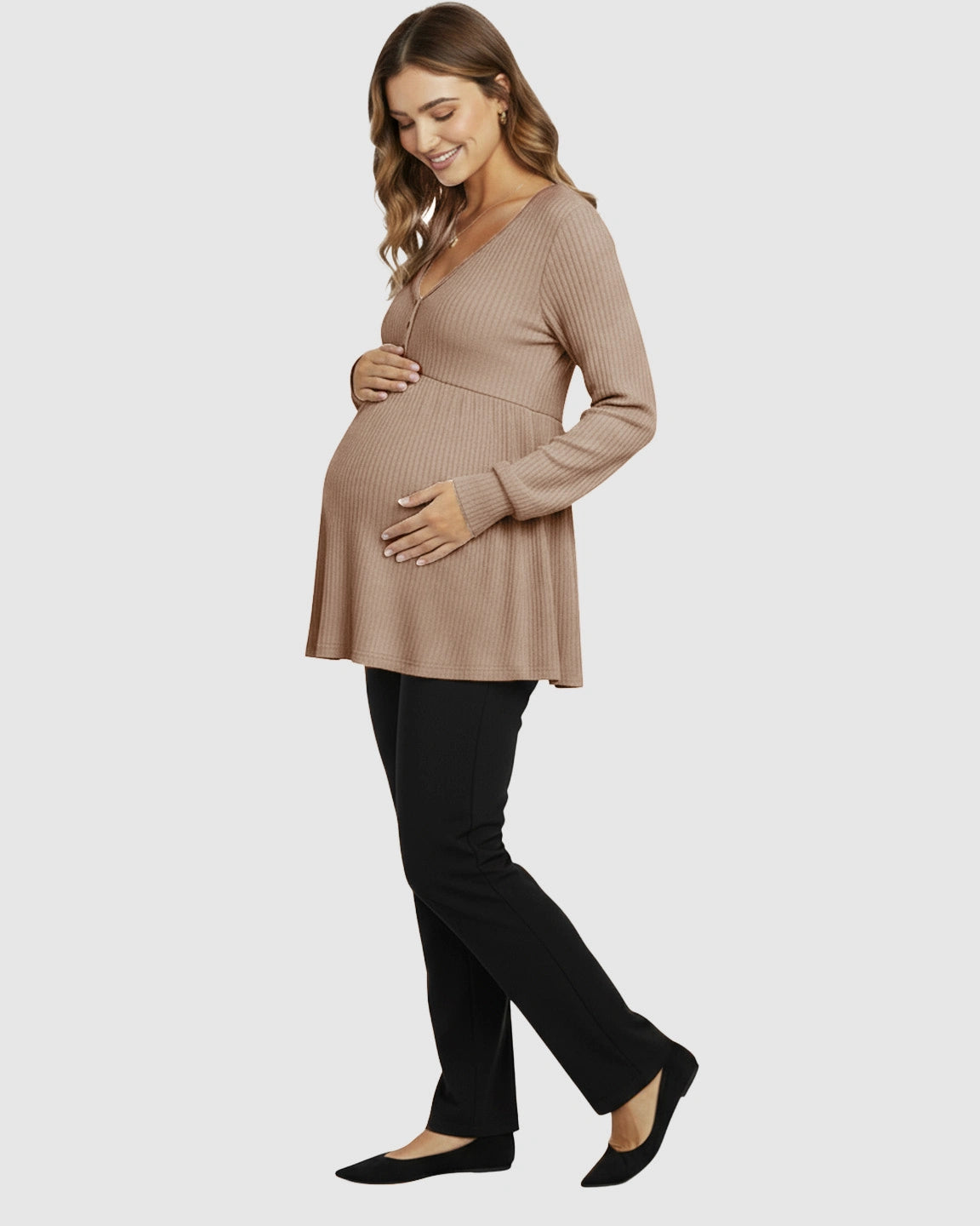 Ruffled V-Neck Ribbed Maternity Top