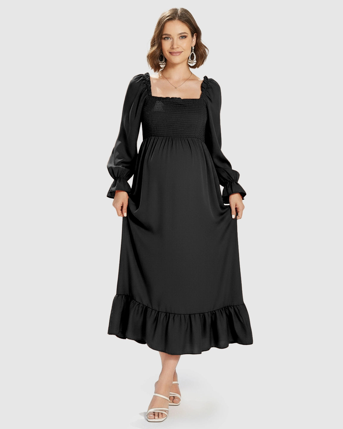 Bishop Sleeves Retro Elegant Maternity Maxi Dress