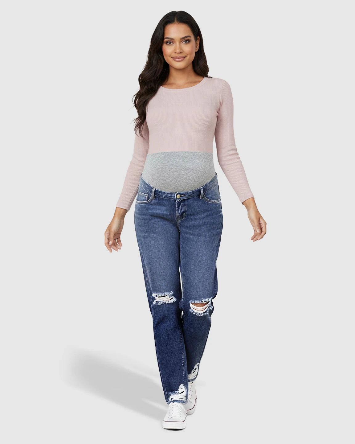 Distressed Straight-Leg Maternity Jeans