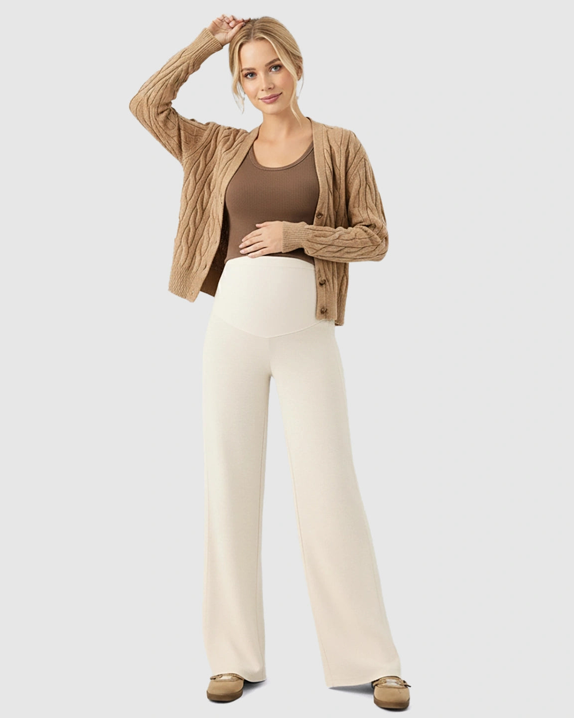 High Waist Wool Blend Wide-Leg Maternity Pants