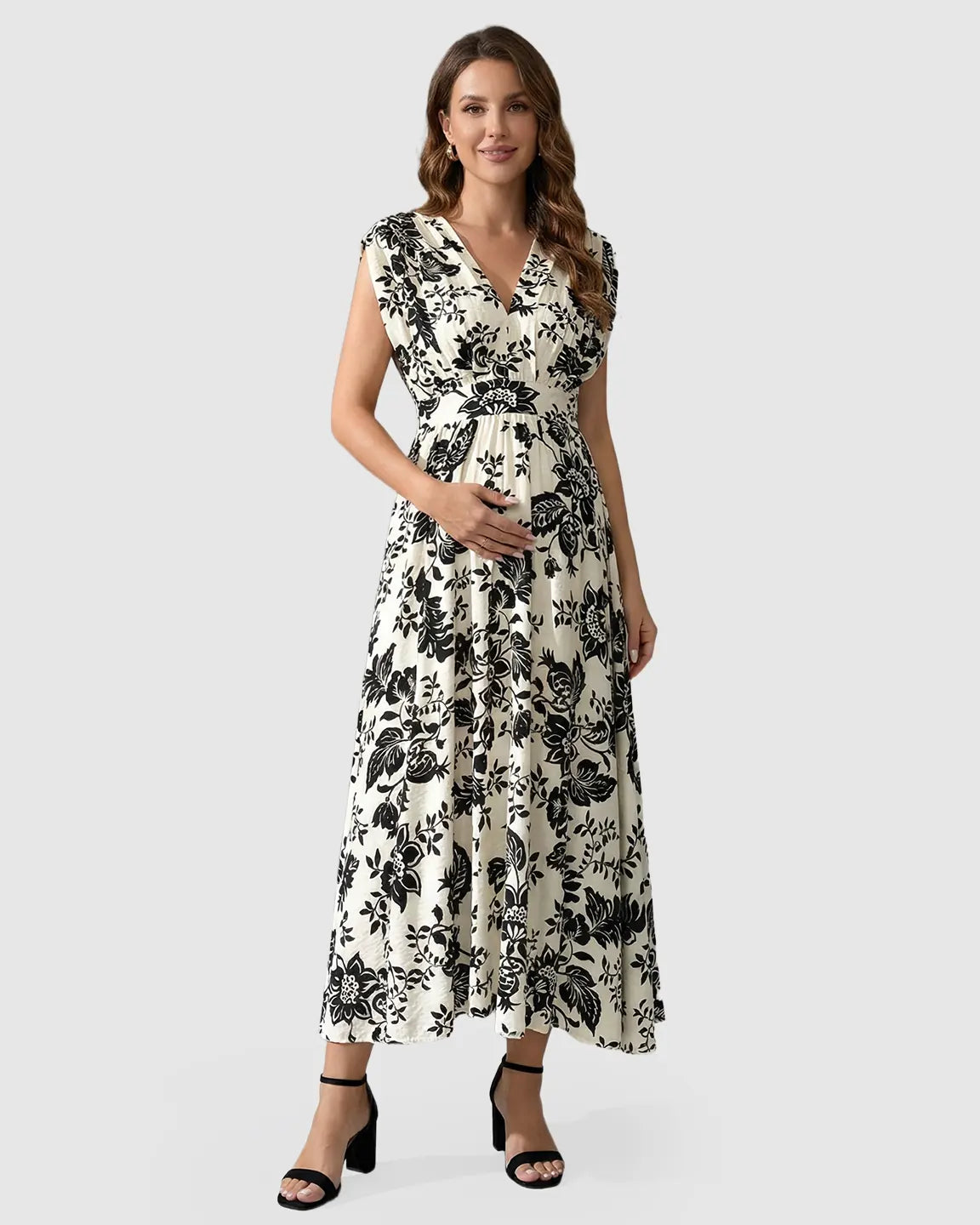 Sleeveless Floral Retro Maternity Midi Dress