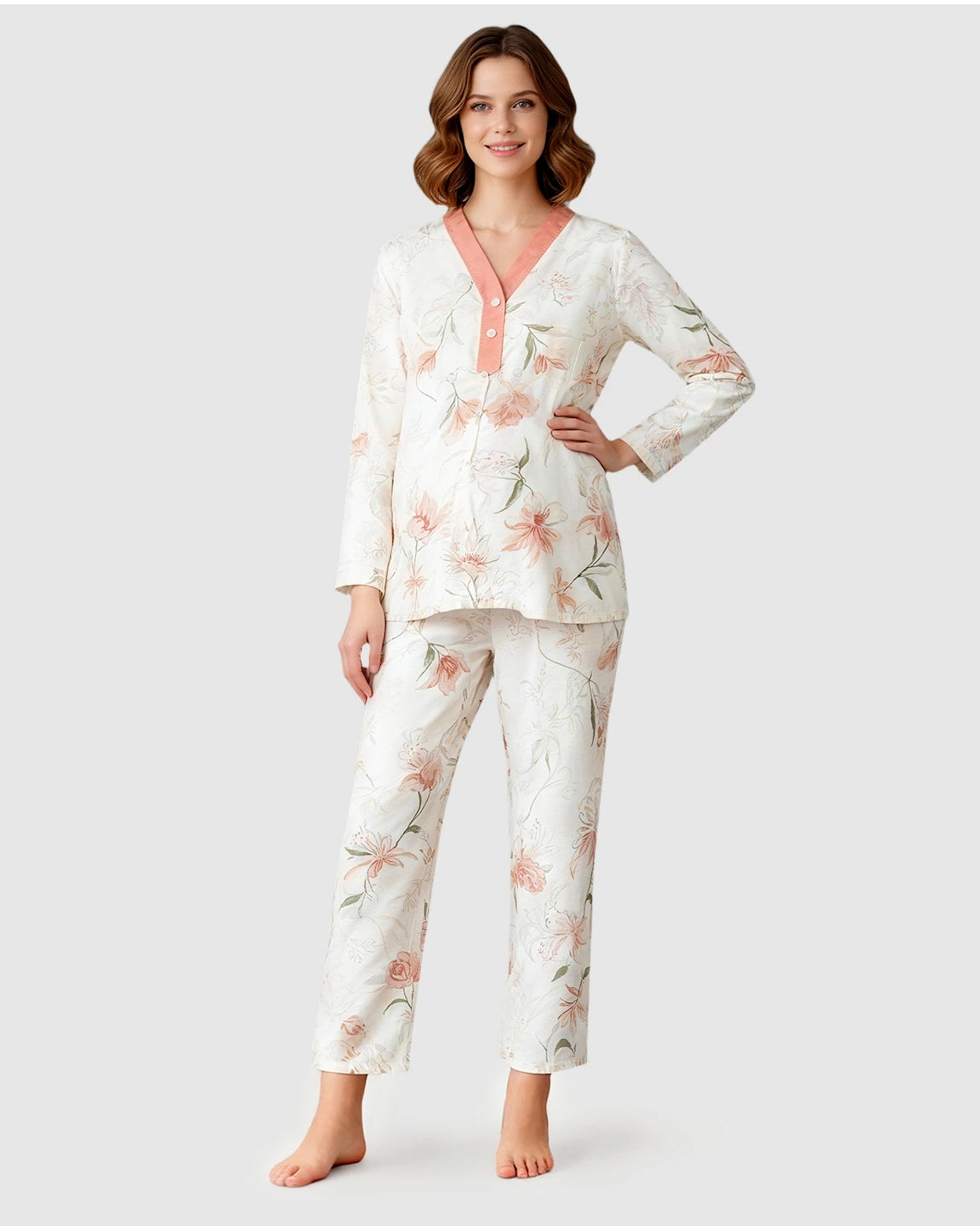 Button-Front Floral Print Maternity Loungewear Set
