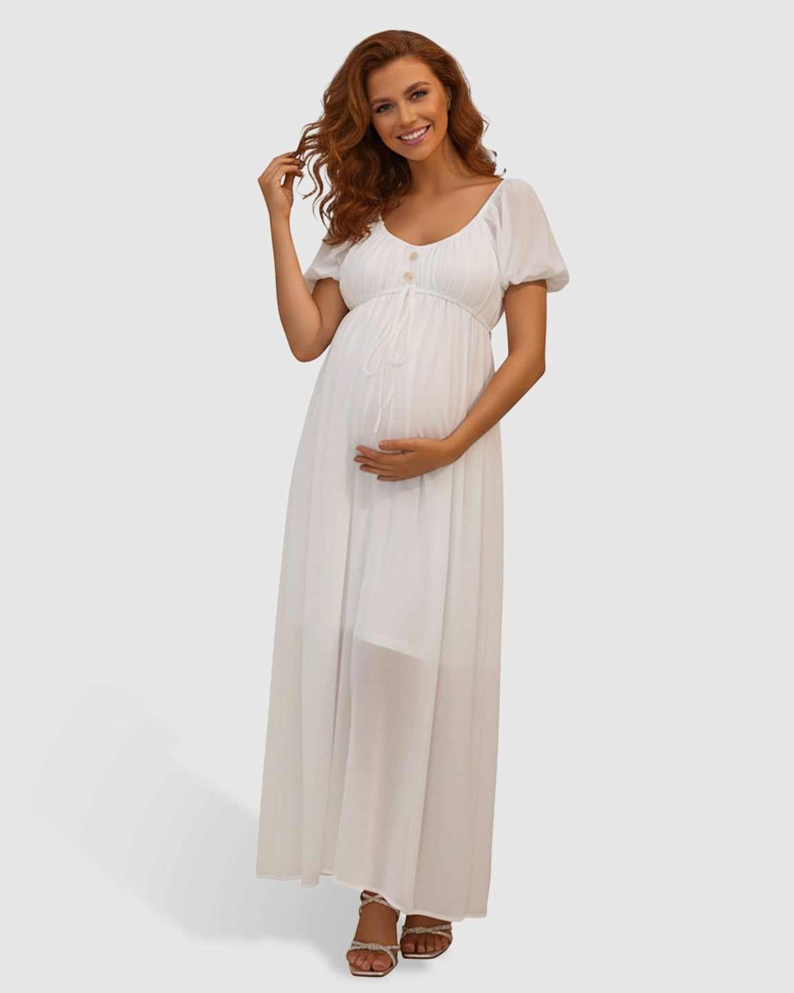 Puff Sleeve Empire Waist Maternity Maxi Dress