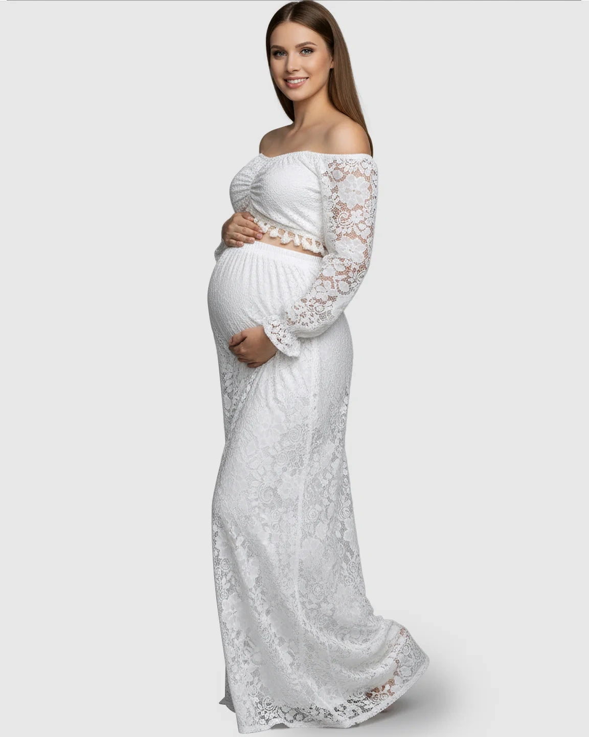 Two Piece Flowing Laced Maternity Photoshoot Dress