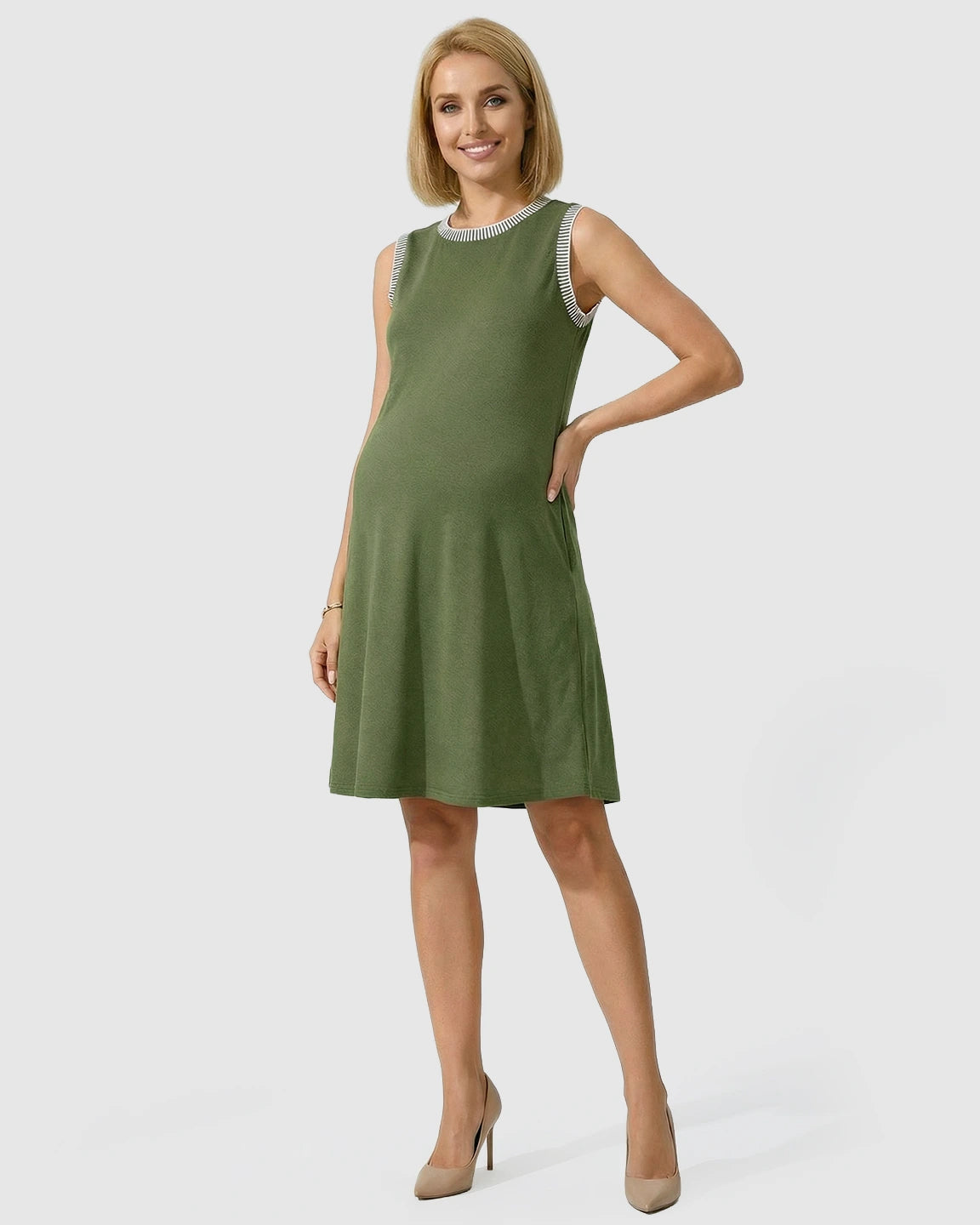 Sleeveless Mid-Waist Umbrella Skirt Maternity Dress