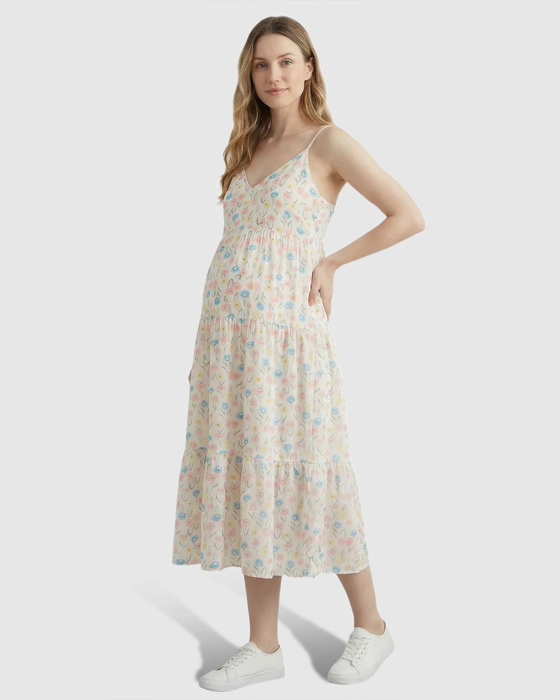 Floral Print Tiered Skirt Maternity Nightdress