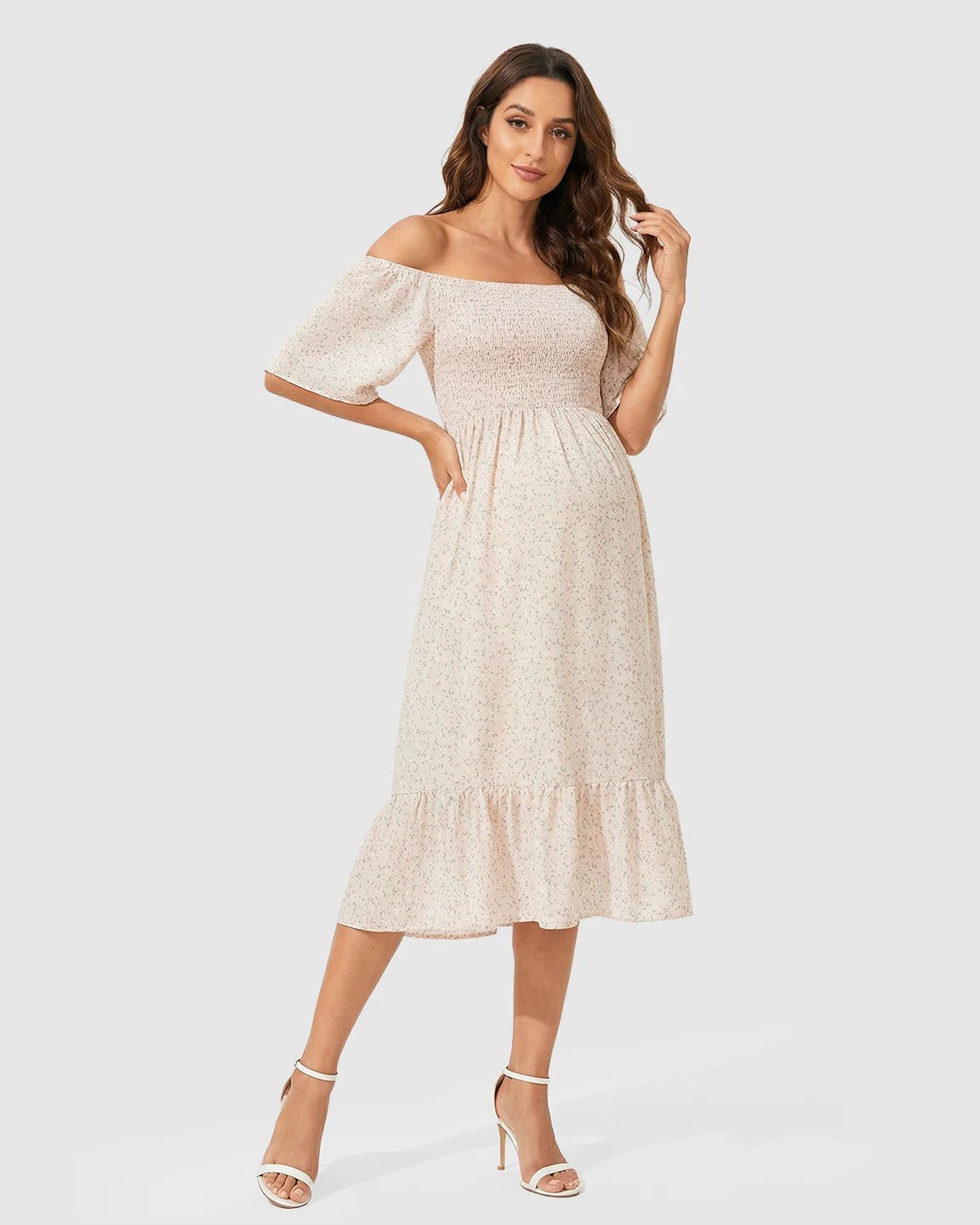 Shirred Bodice Flowy Skirt Maternity Summer Dress