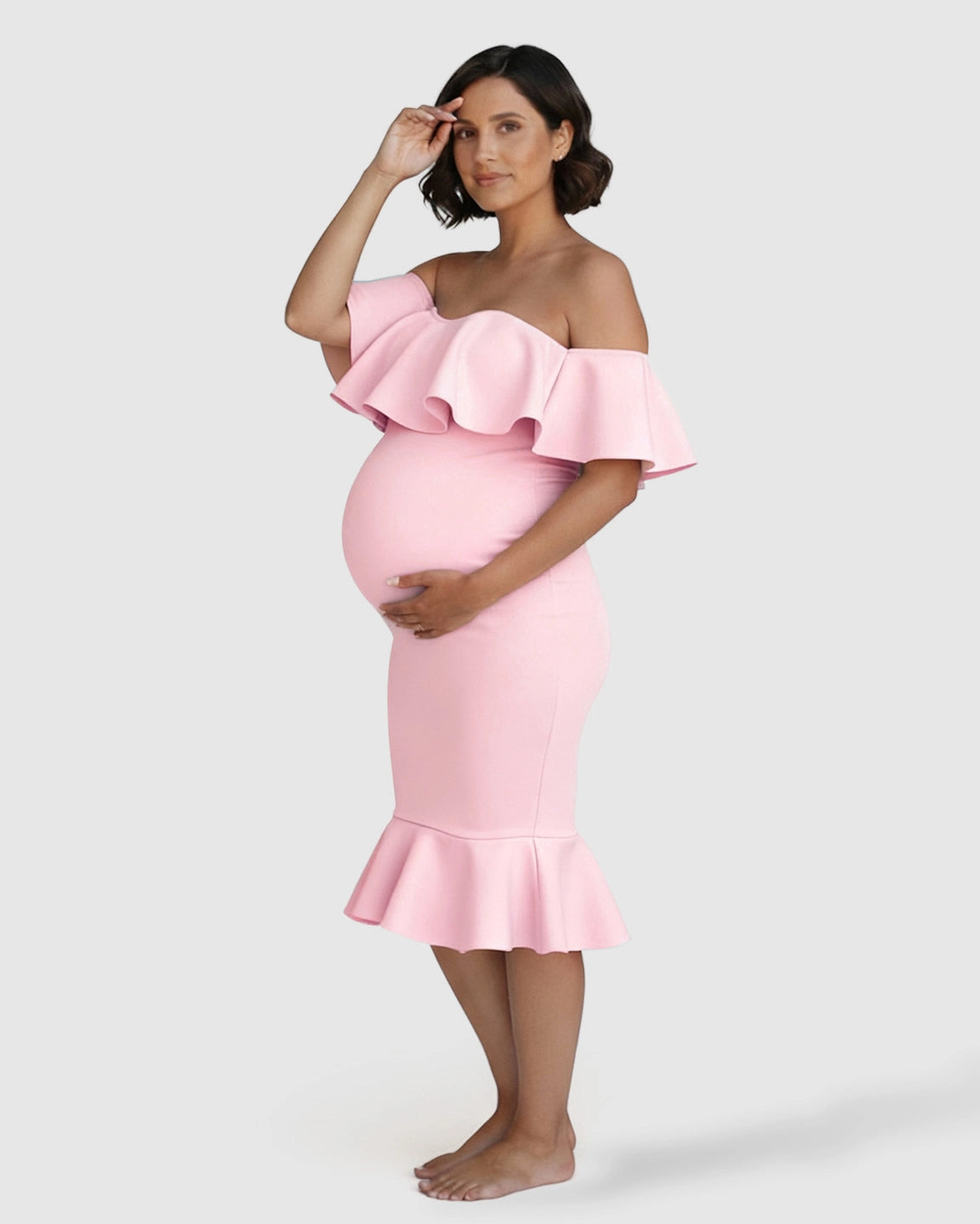 Ruffled Off-Shoulder Mermaid Hem Maternity Photography Gown