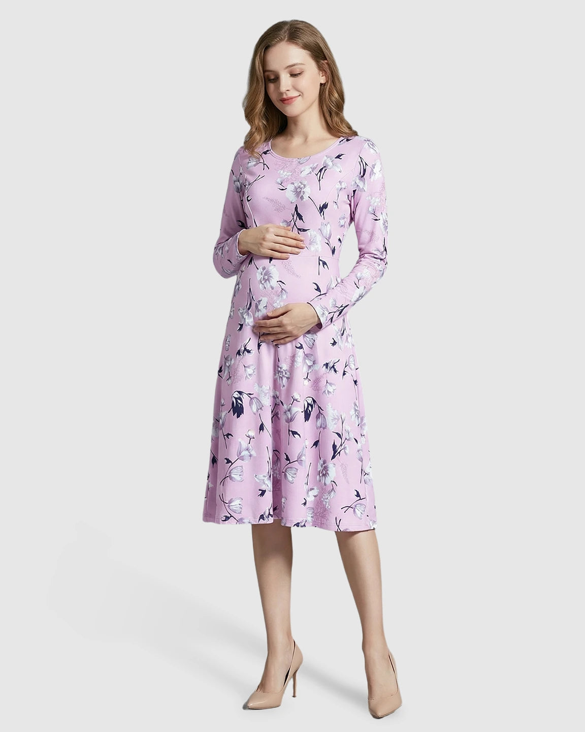Scoop Neck Floral Nursing Dress