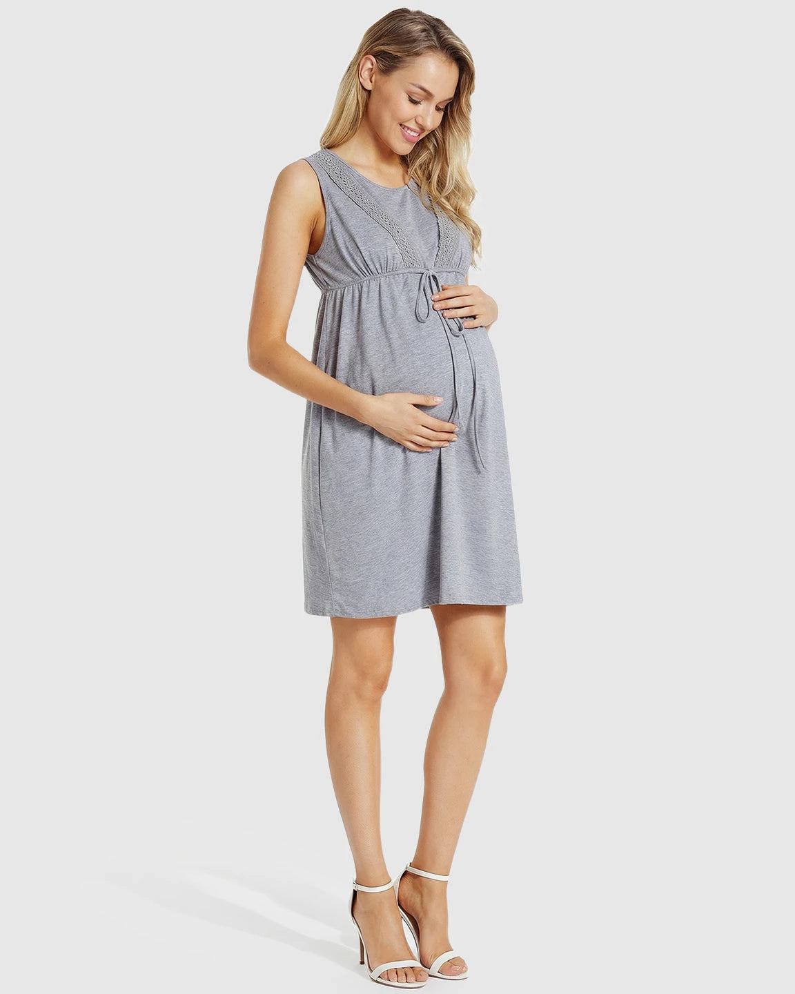 Lace Trim Tie-Front Maternity & Nursing Dress