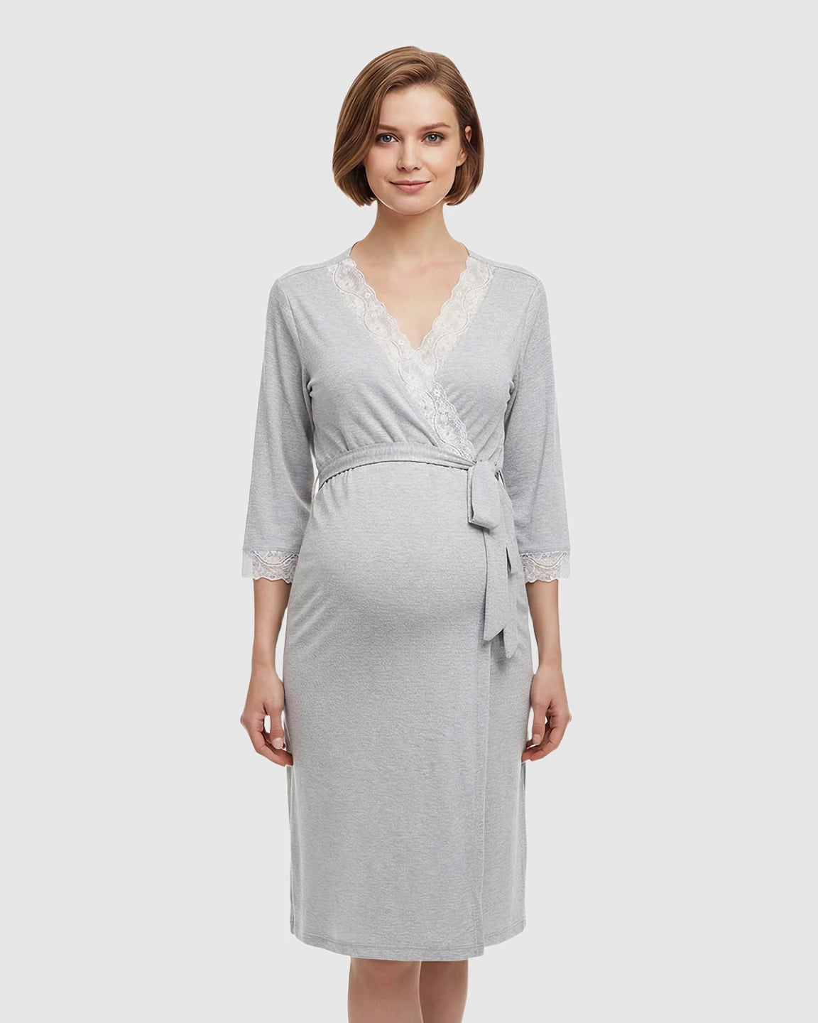Lace Trim Wrap Maternity Robe