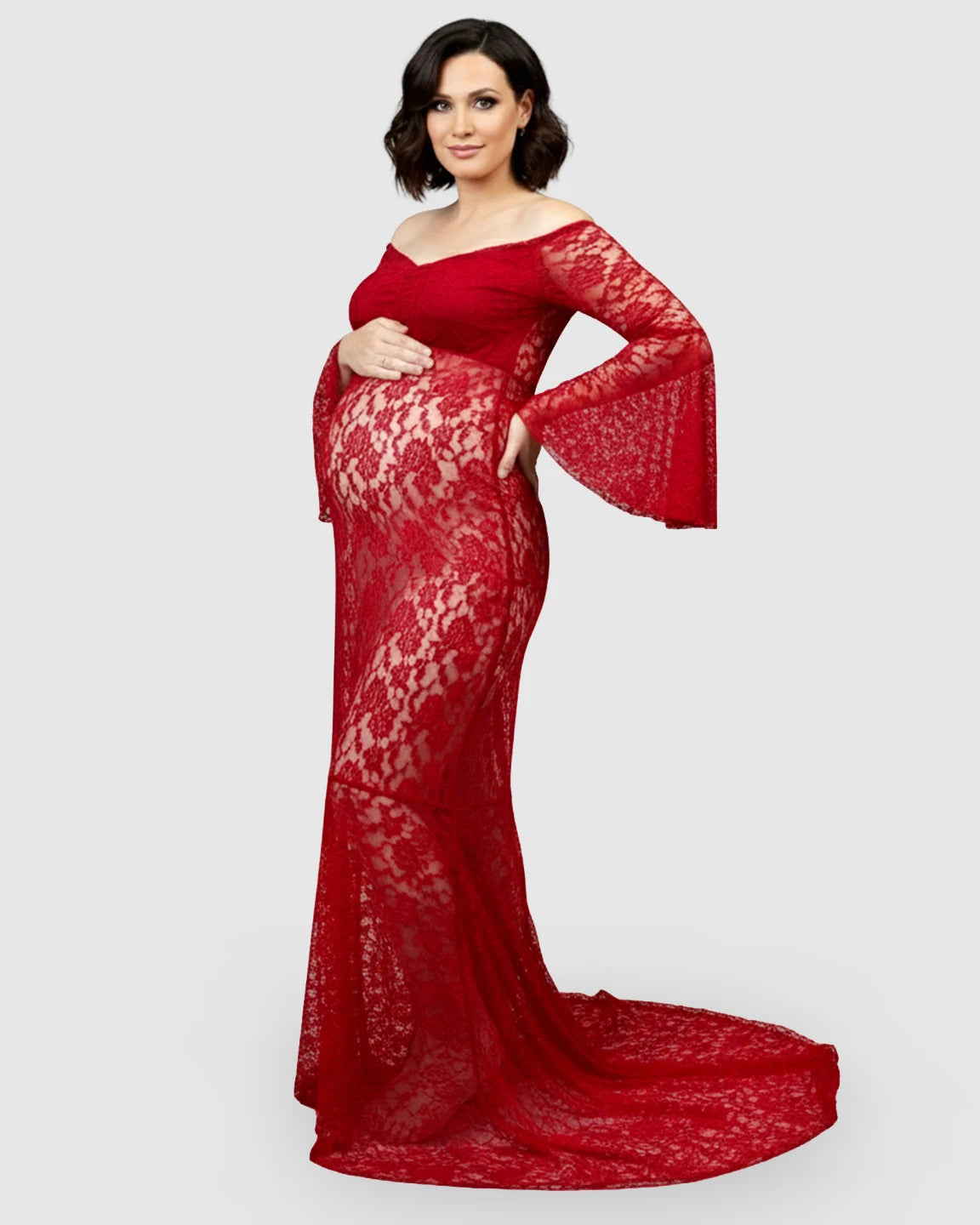 Bell Lace Sleeve Trailing Maternity Gown