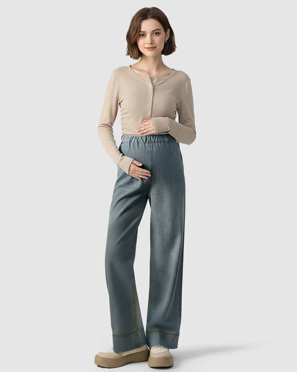 Adjustable Waist Wide-Leg Maternity Denim Pants