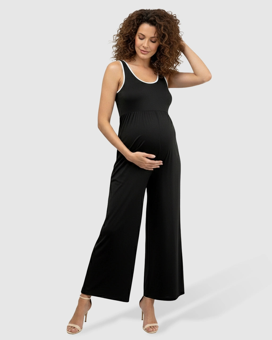 Contrast-Trim Wide-Leg Maternity Jumpsuit