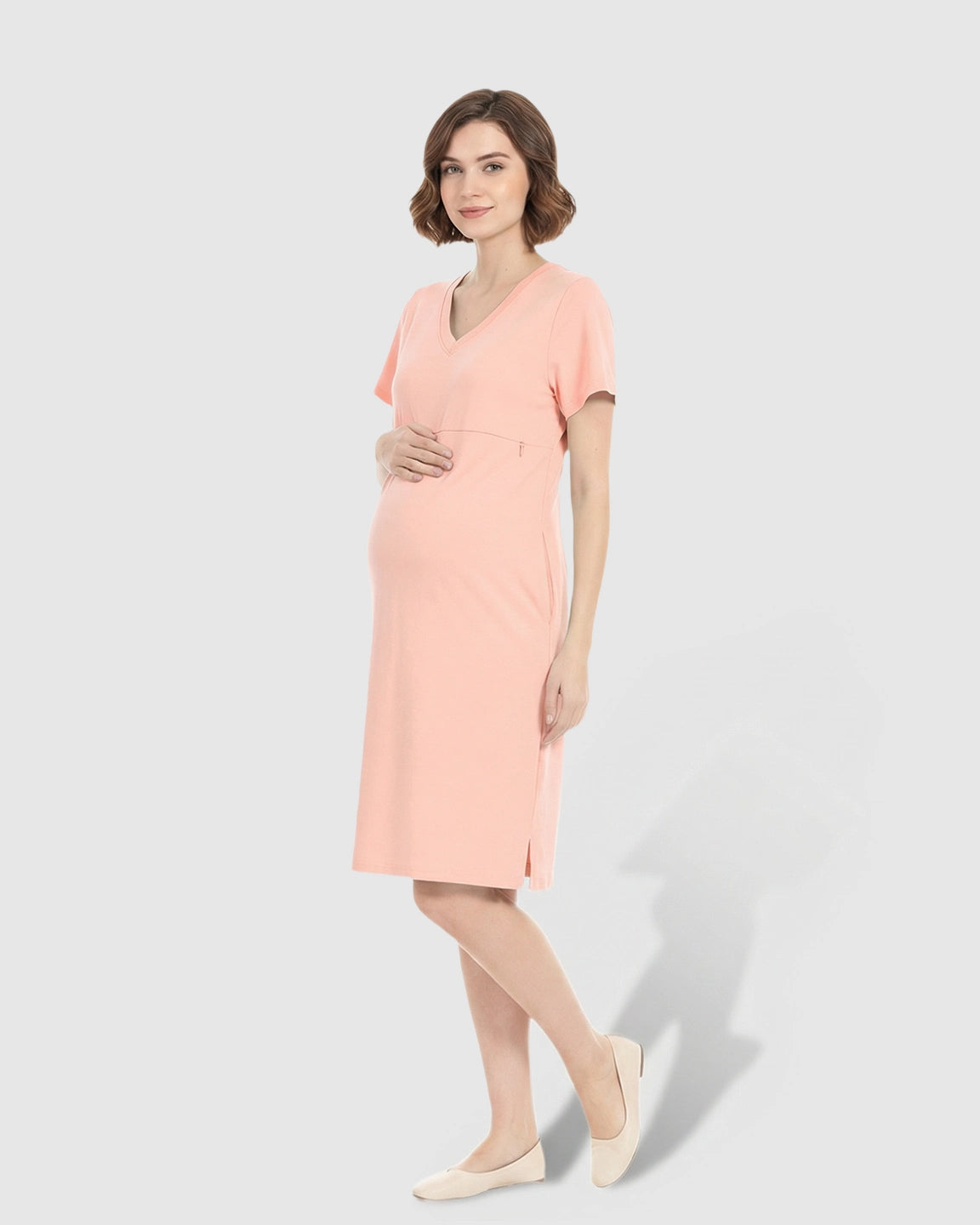 V-Neck Cotton Casual Nursing & Maternity Dress