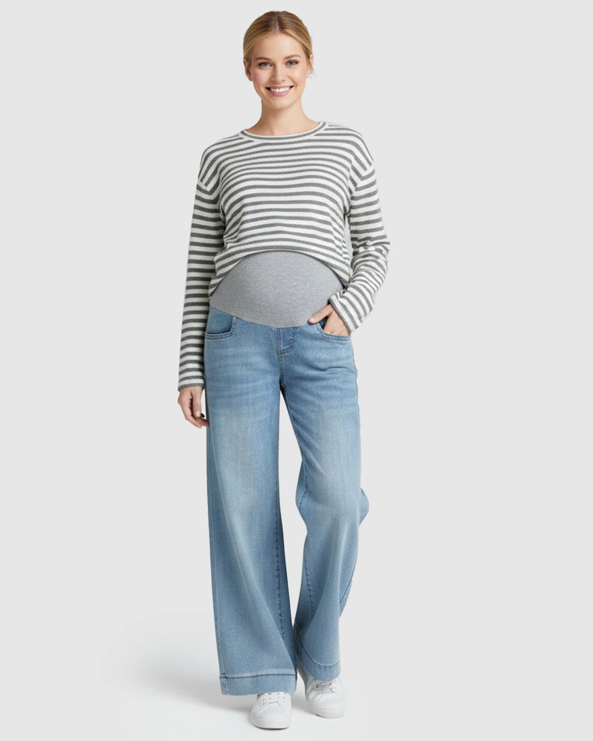 Folded Hem Wide Leg Maternity Jeans