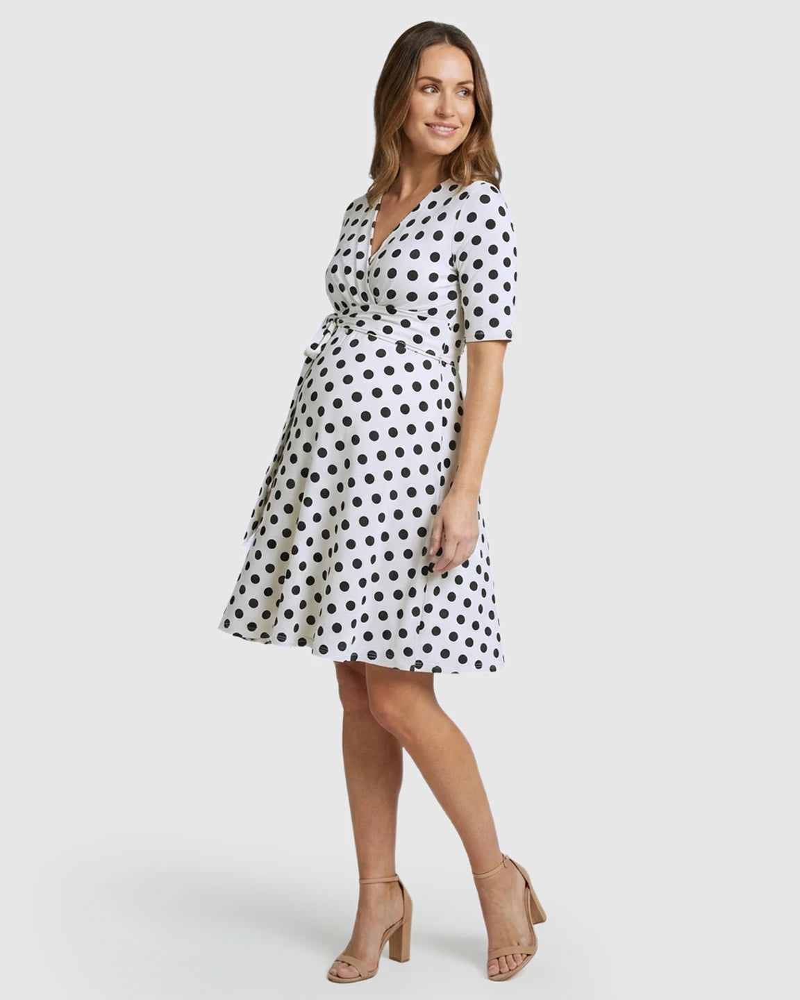 Adjustable Wrap Polka Dot Maternity Midi Dress