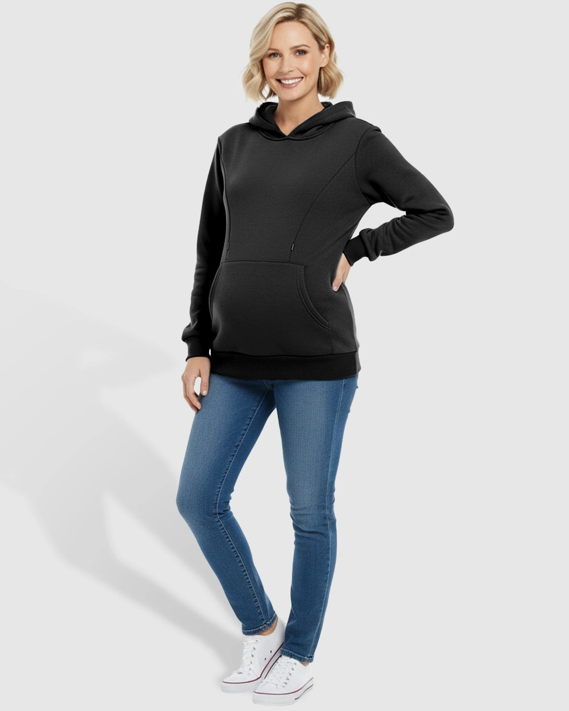 Long-sleeve Kangaroo Pocket Maternity Hoodie