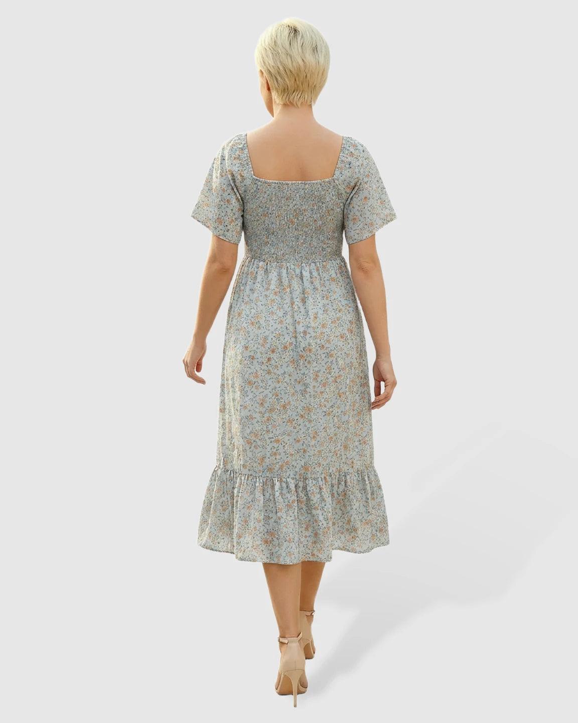 Smocked Bodice Square Neck Maternity Midi Dress