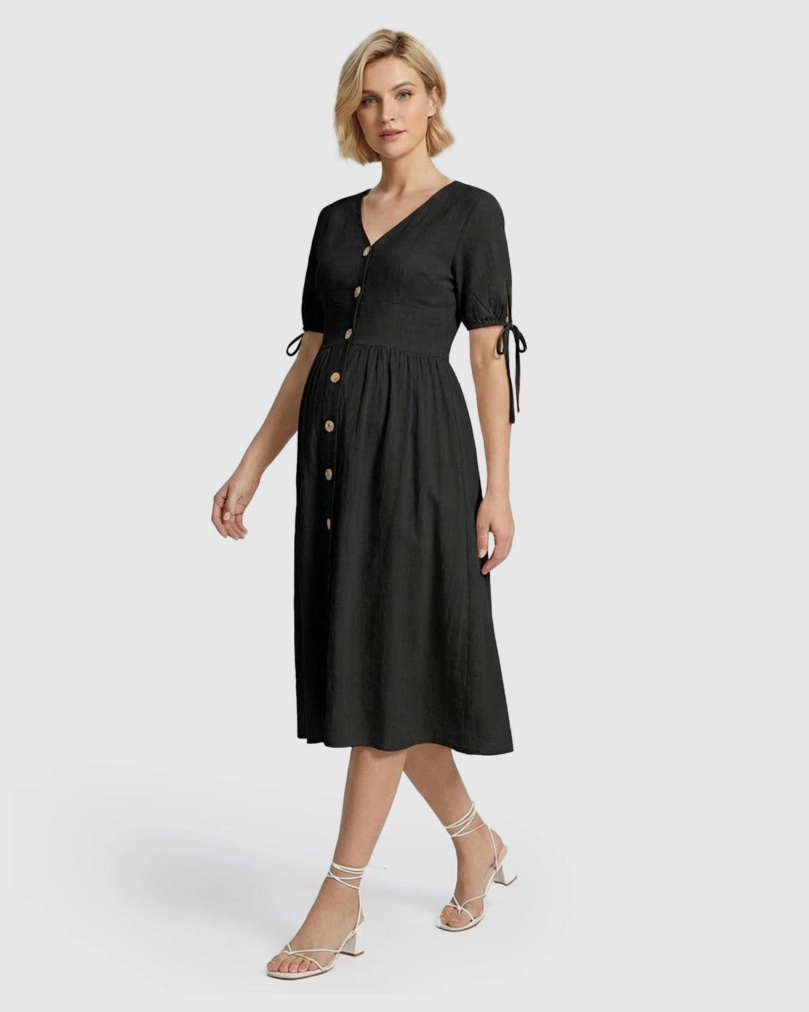 Tie Sleeve A-Line Maternity Midi Dress
