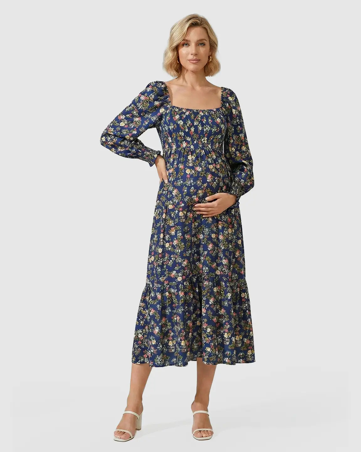 Smocked Bodice Relaxed Maternity Midi Dress