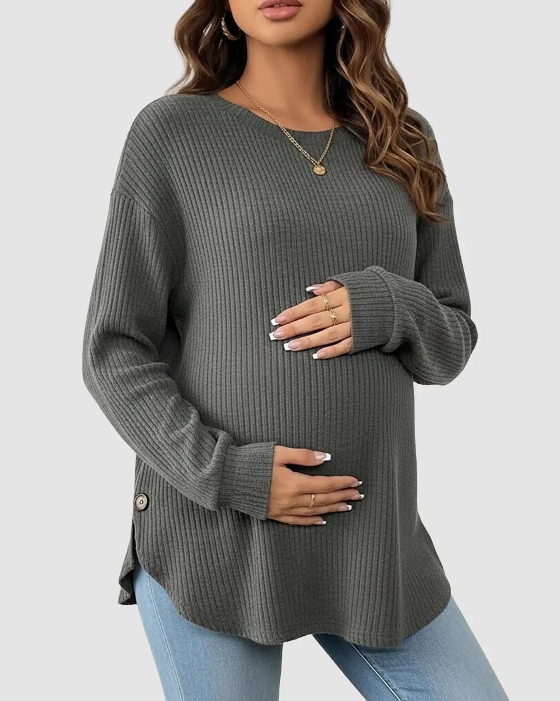Round Neck Long Sleeve Casual Maternity Sweatshirt