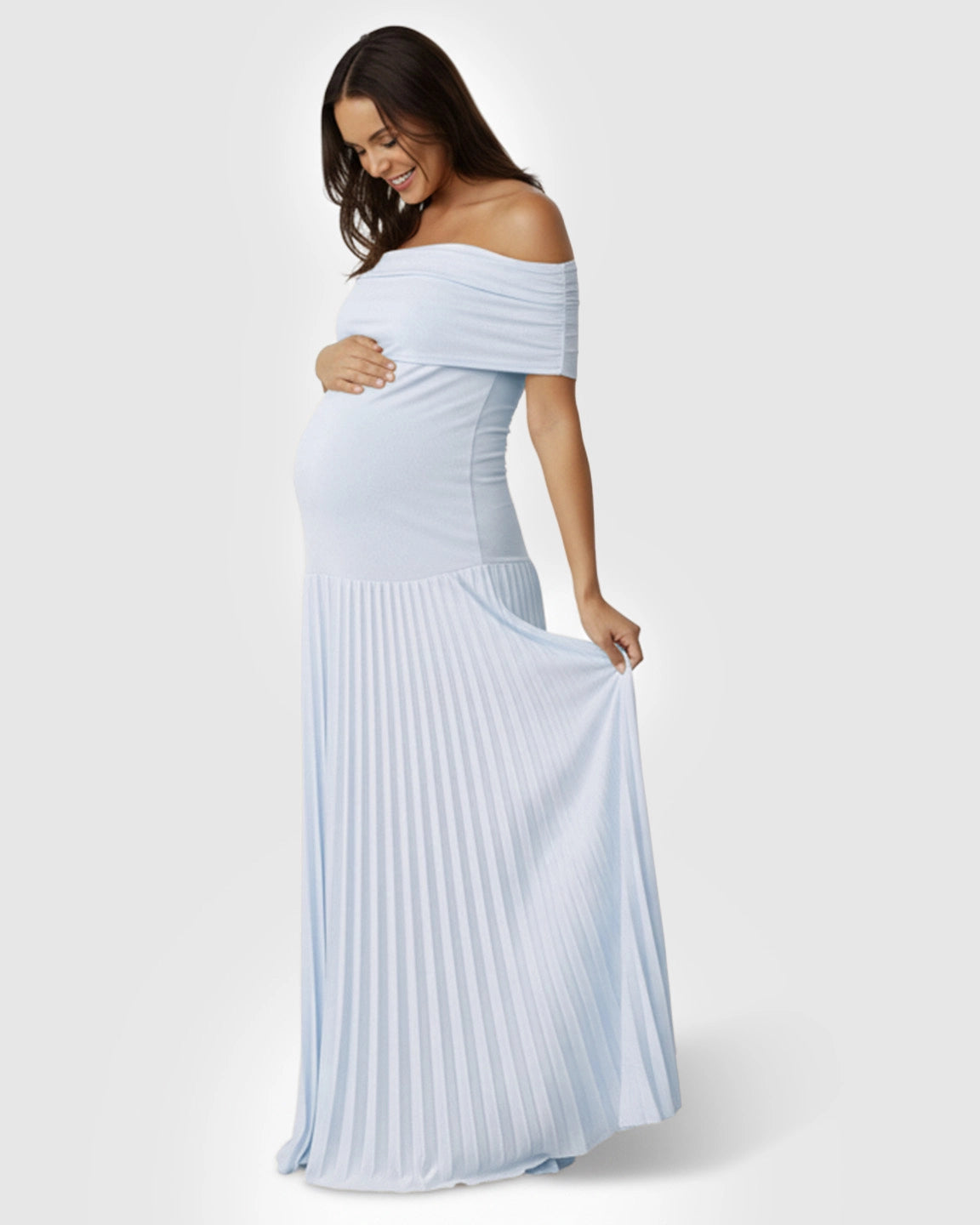 Curve-Hugging Pleated Maternity Maxi Dress