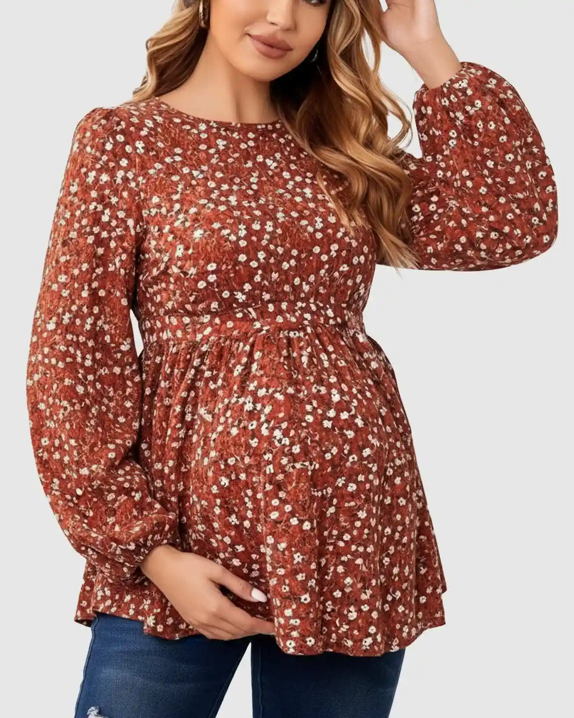 Floral Print Tie Waist Maternity Top
