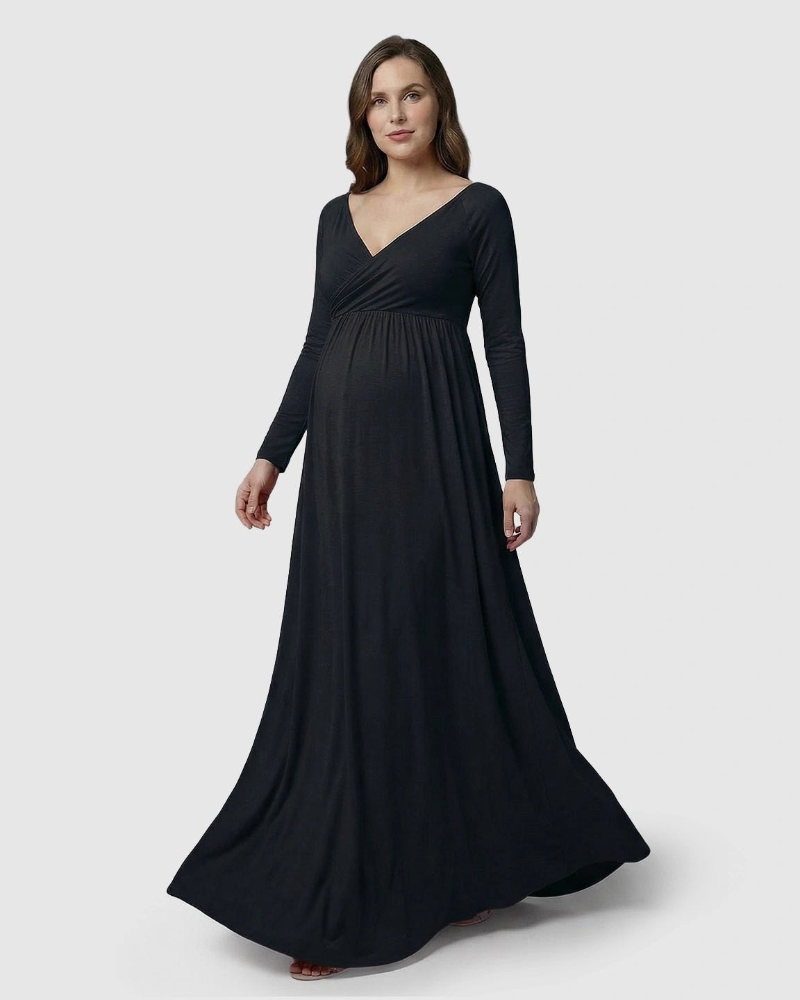 Long-Sleeve Full Train Maternity Maxi Dress
