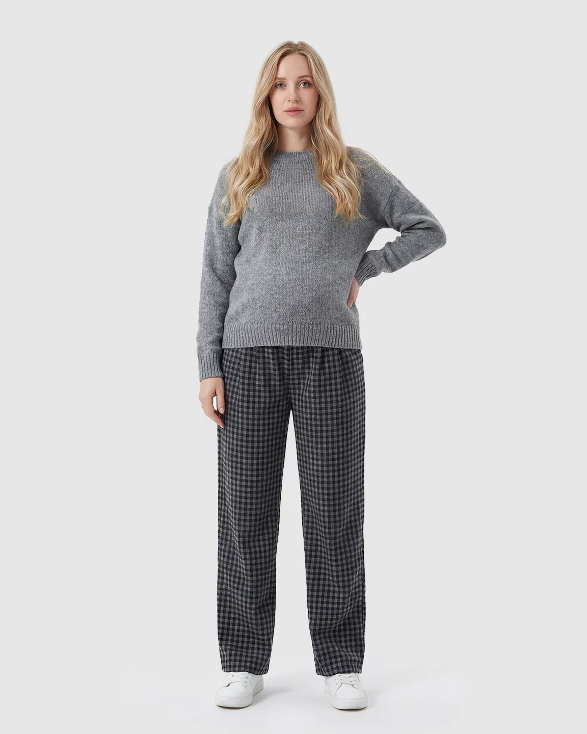Adjustable Waistband Plaid Pattern Maternity Pants