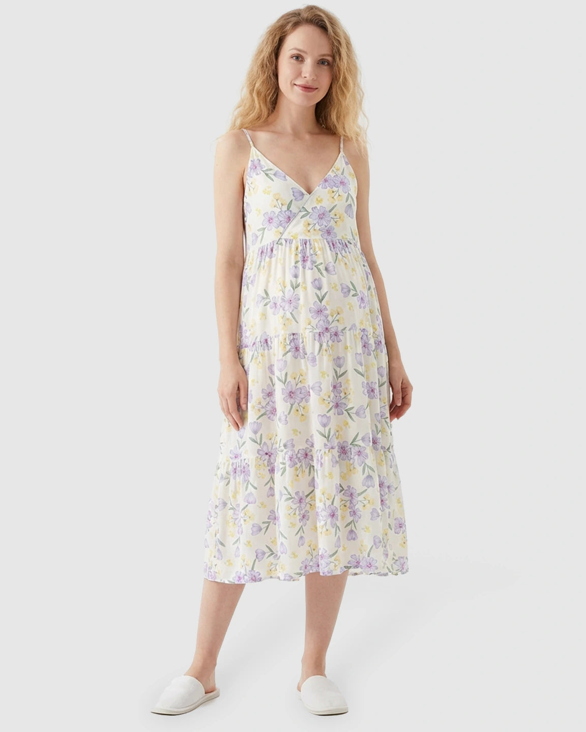 Sleeveless Purple Floral Print Maternity Nightdress