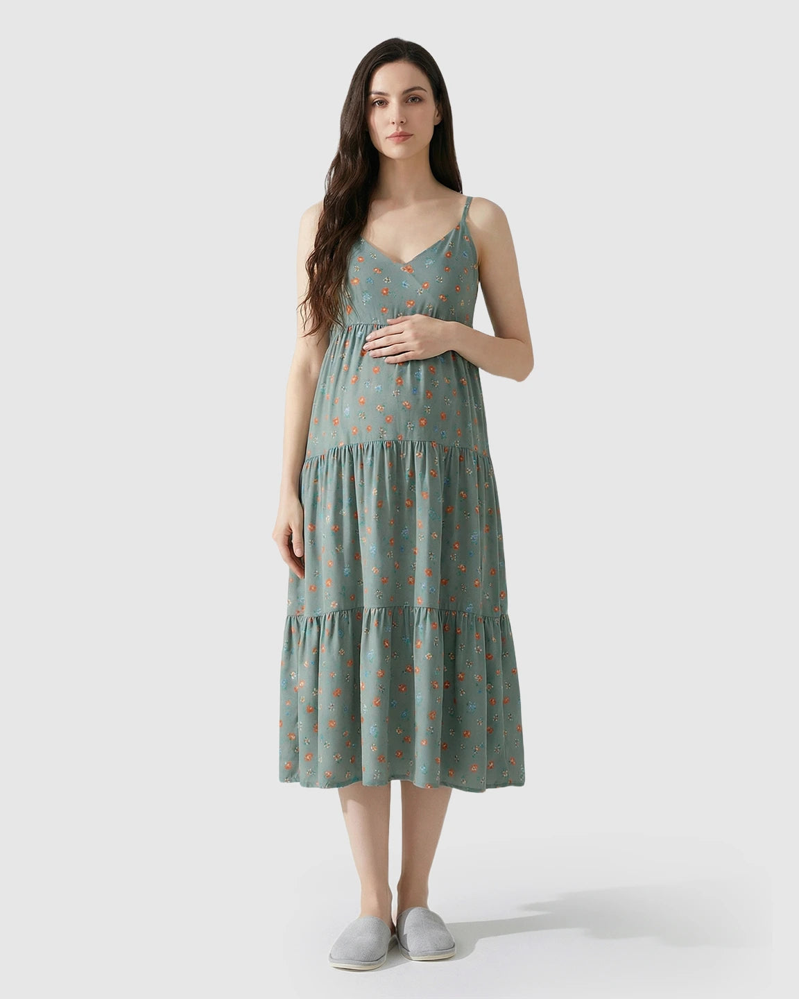 Spaghetti Strap Floral Print Maternity Nightgown