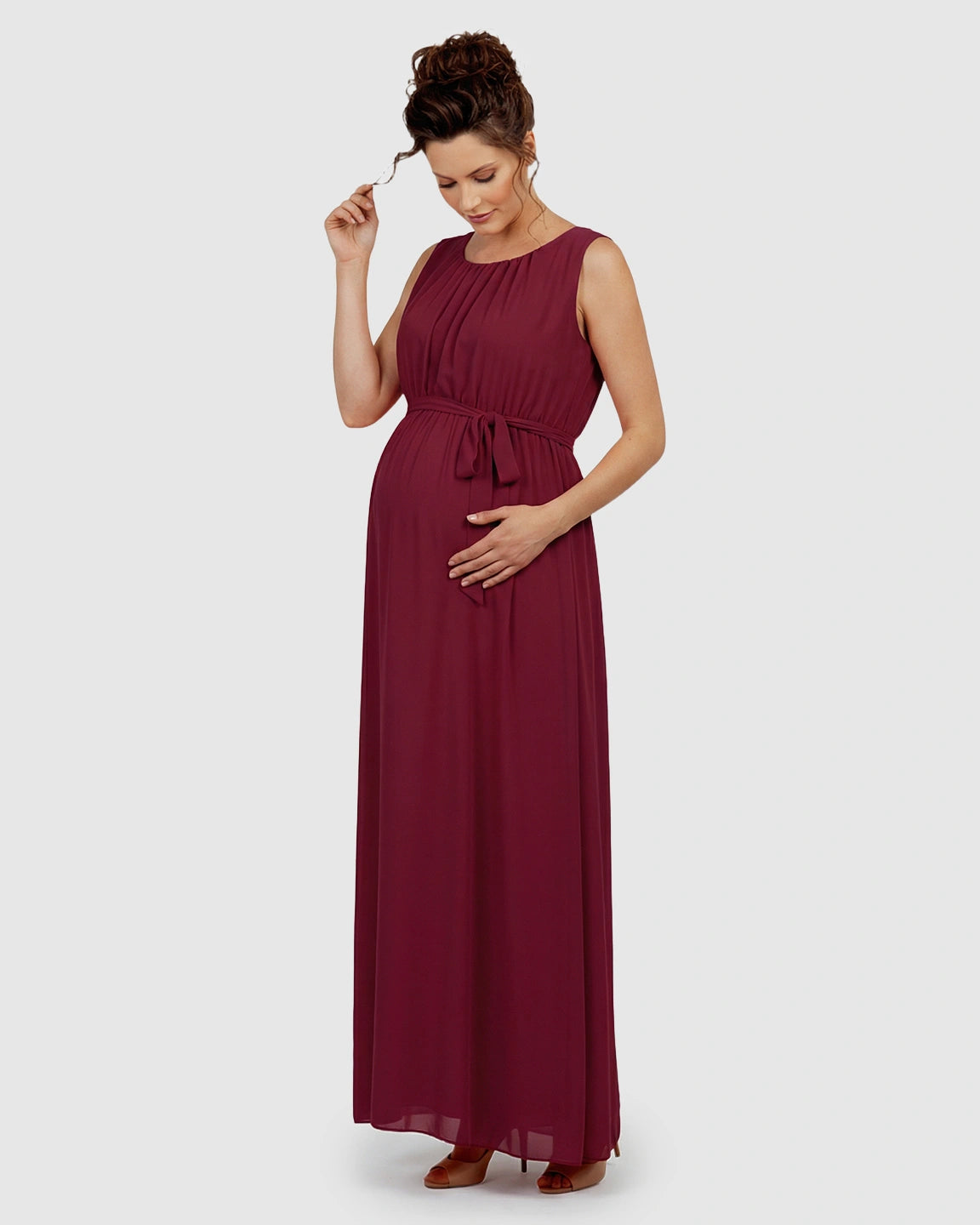 Gathered Bodice Elegant Maternity Maxi Dress