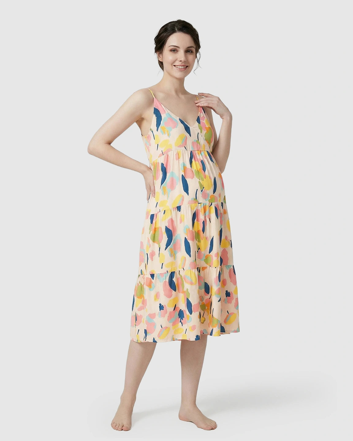 Pink Leaf Print Maternity Nightdress