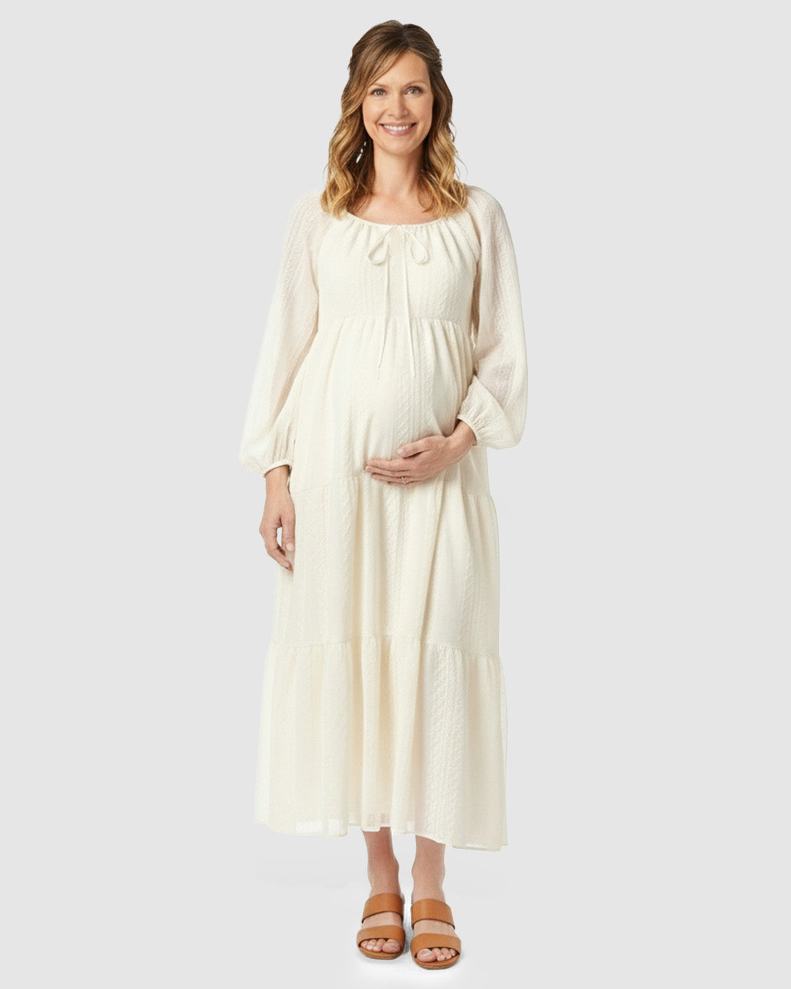 Square Neck Flared Long Sleeve Maternity Dress