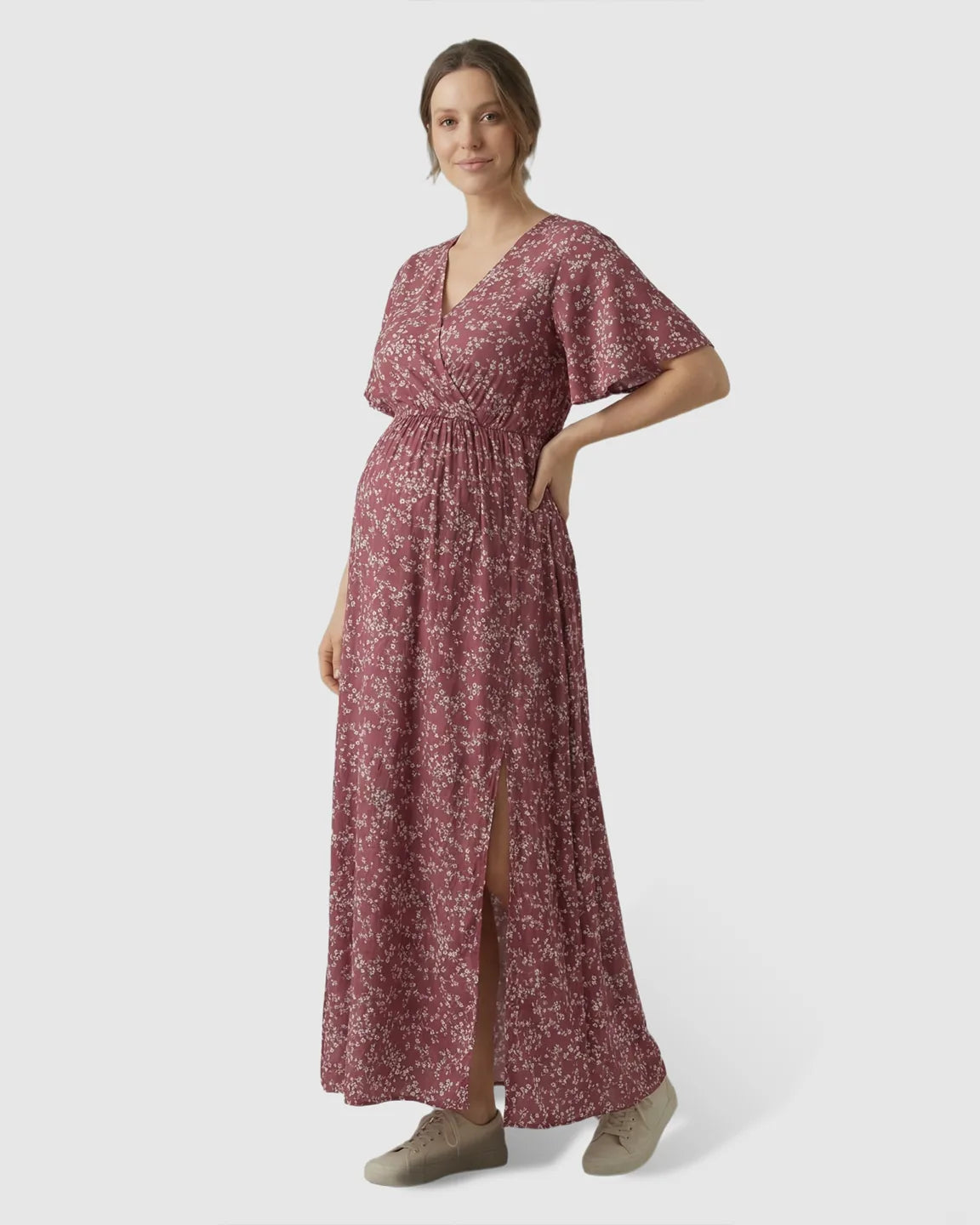 Waist-Cinching Bohemian Maternity Maxi Dress