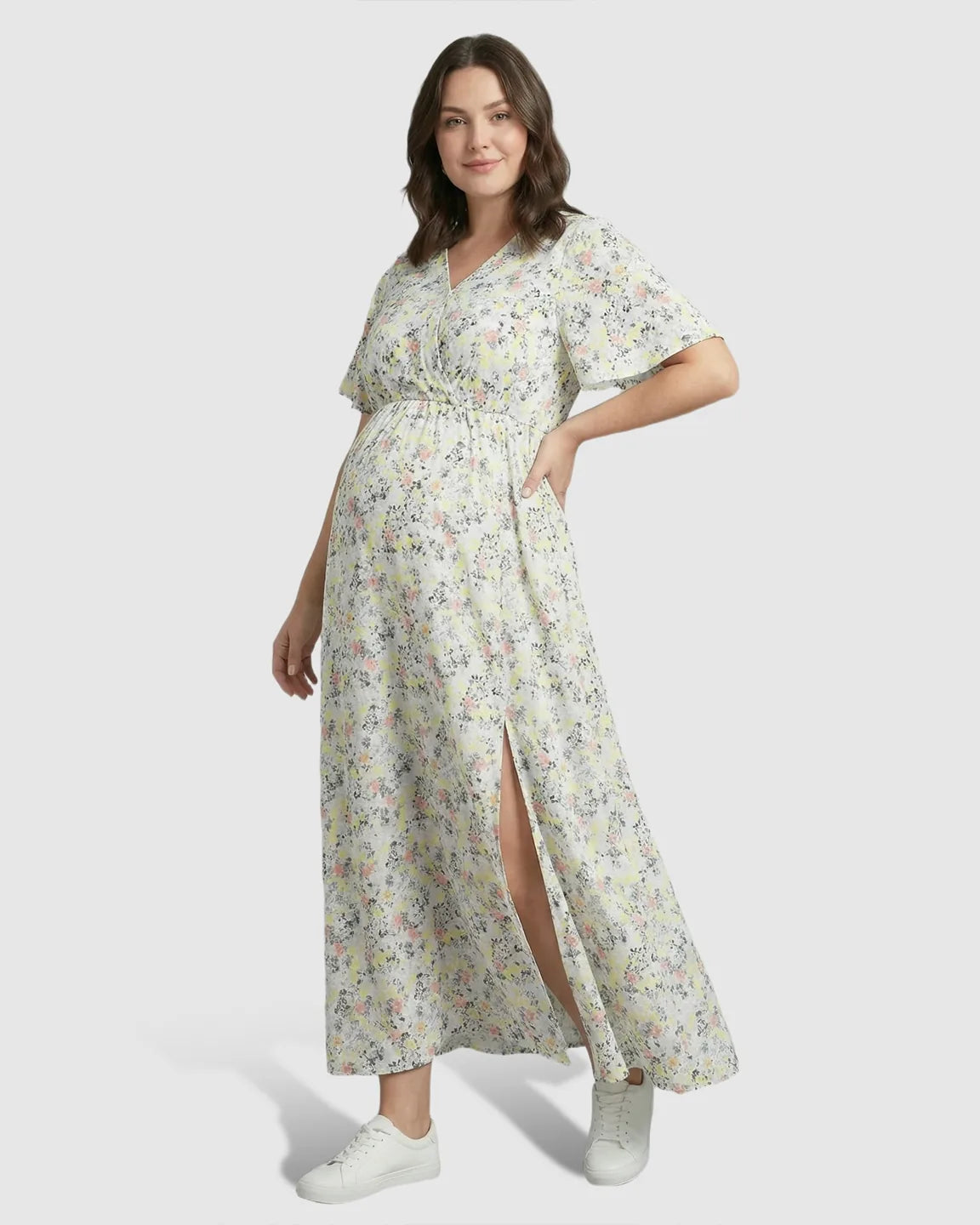 Tencel Fabric Slitted Maternity Maxi Dress