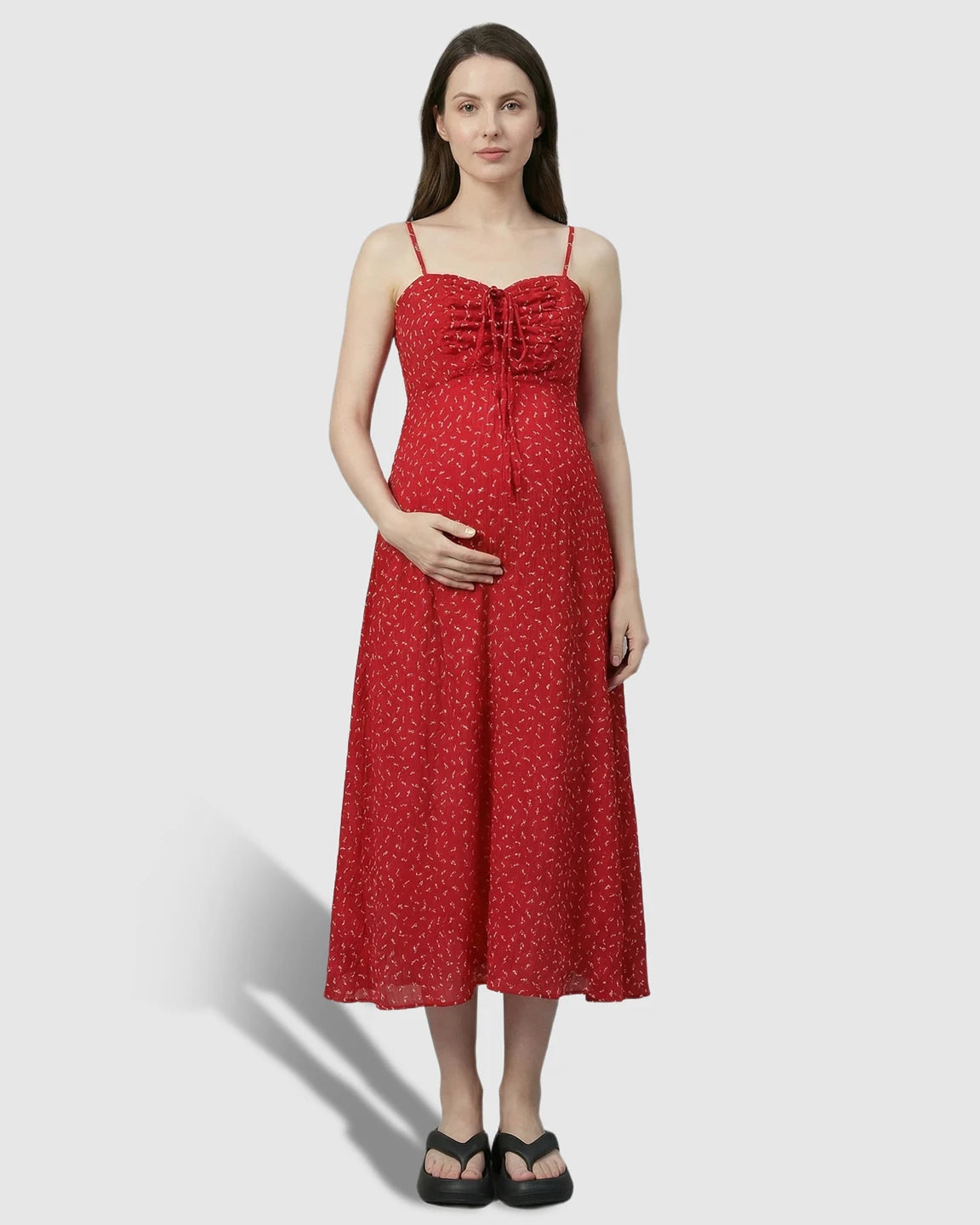 Ruched Drawstring Bust Floral Dress with Chiffon Cardigan